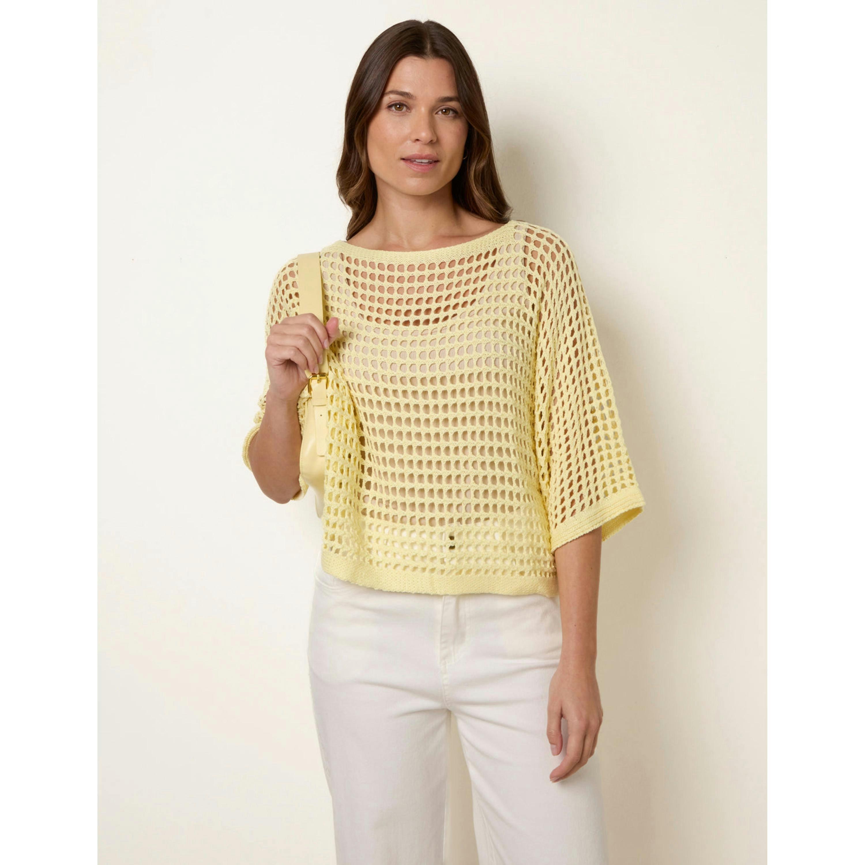 Blue Vanilla Round Neck Net Top   in  Yellow , view 1 of 4
