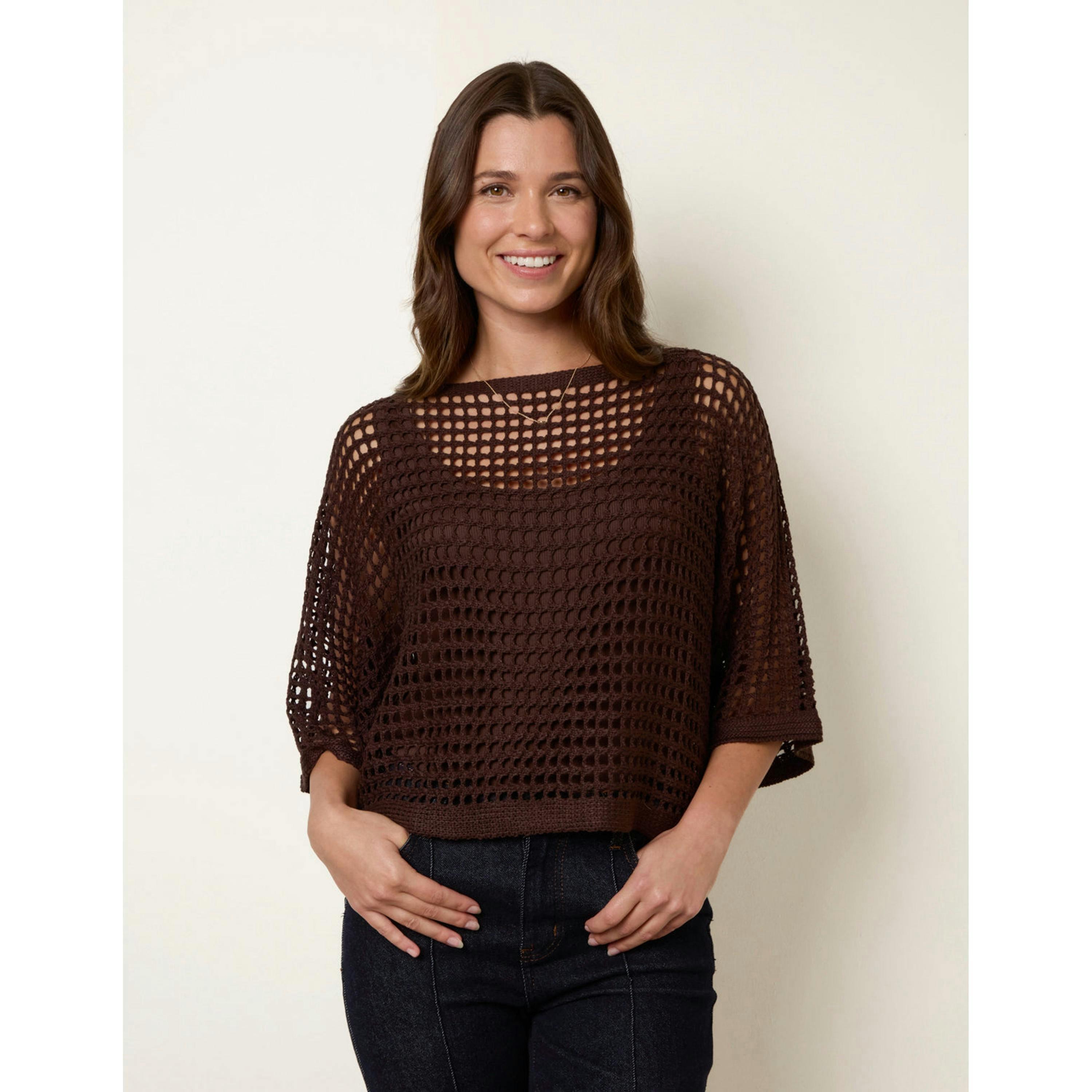 Blue Vanilla Round Neck Net Top   in  Brown , view 1 of 6