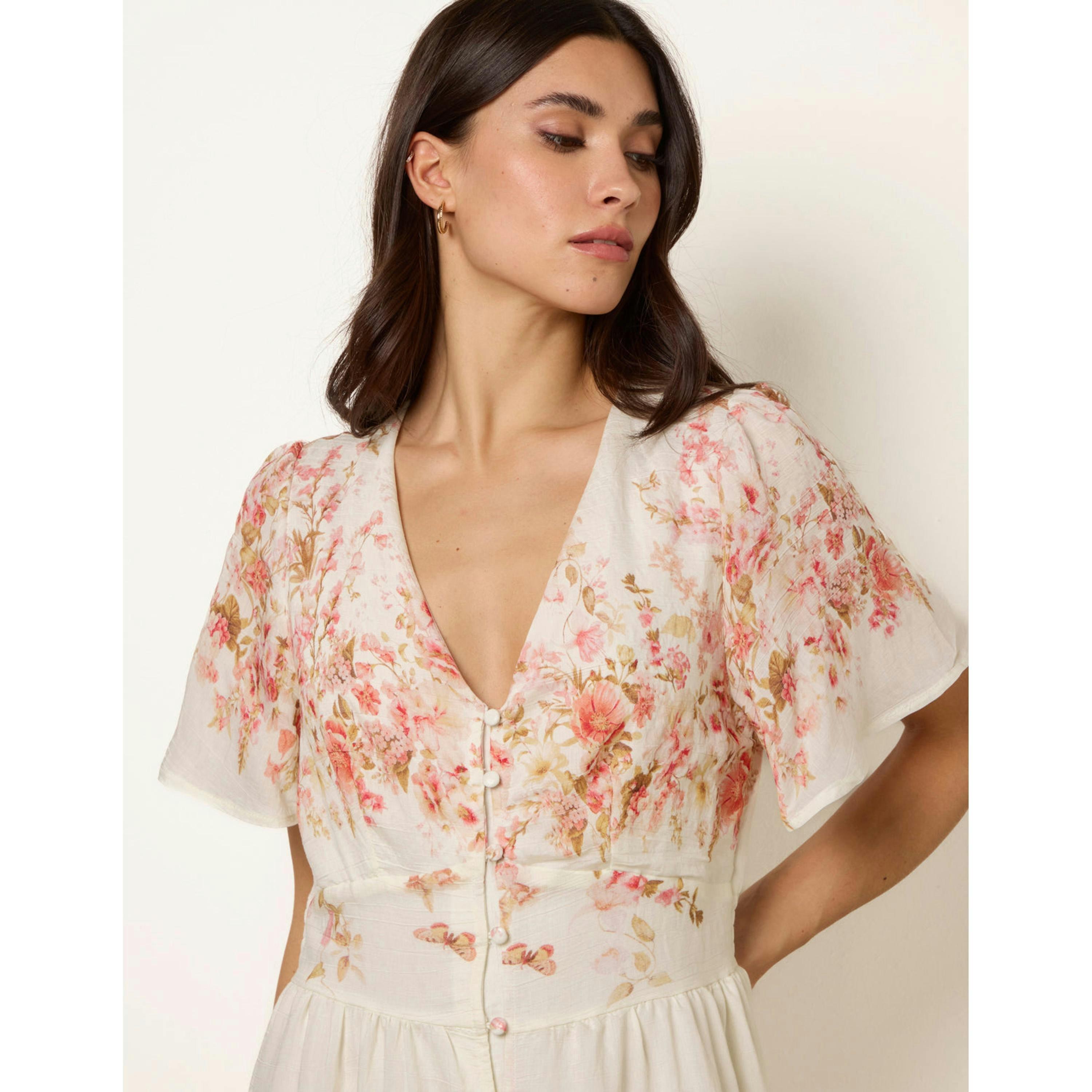 Blue Vanilla Floral Print Button Front Maxi Dress  in Pink , view 3 of 4