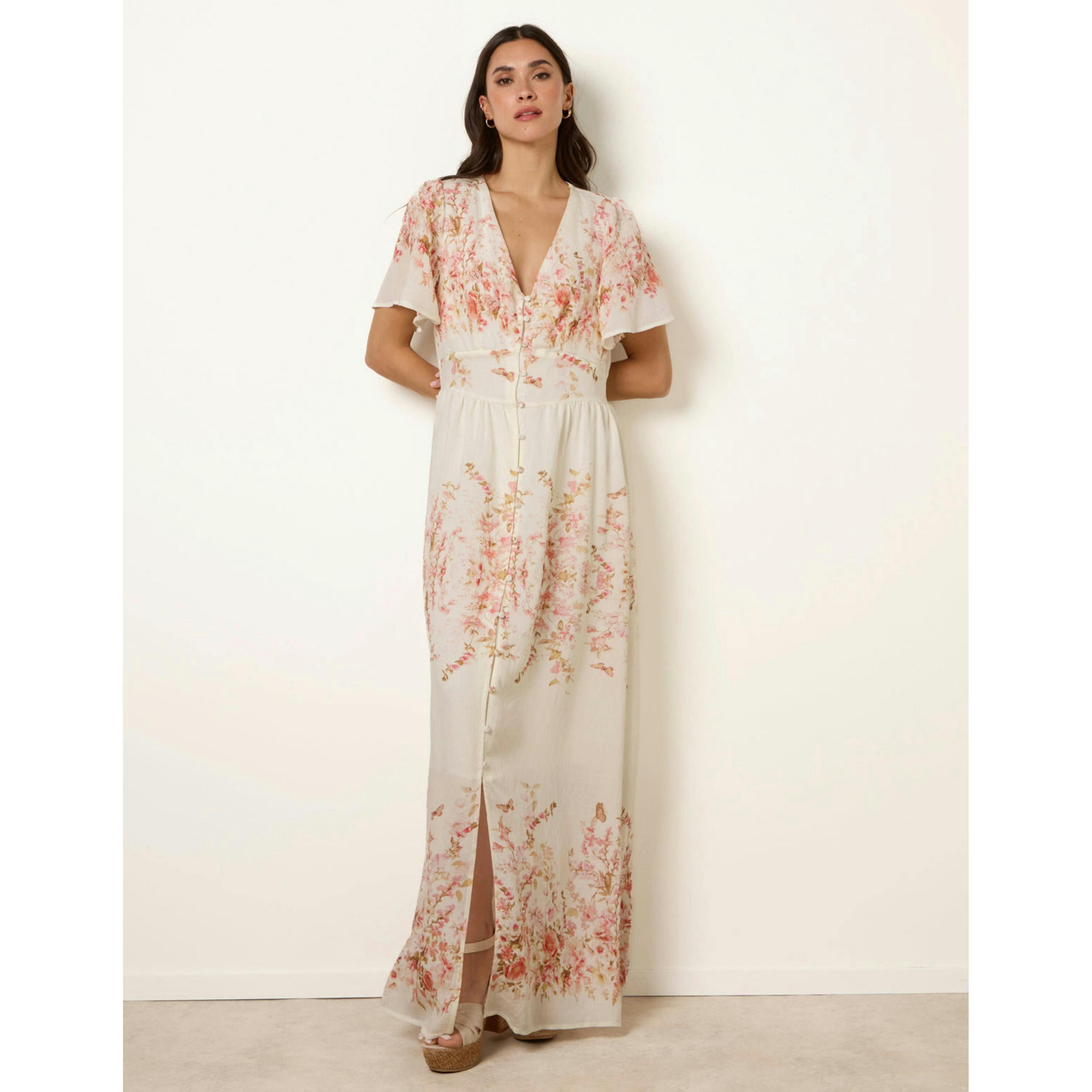 Blue Vanilla Floral Print Button Front Maxi Dress  in Pink , view 4 of 4