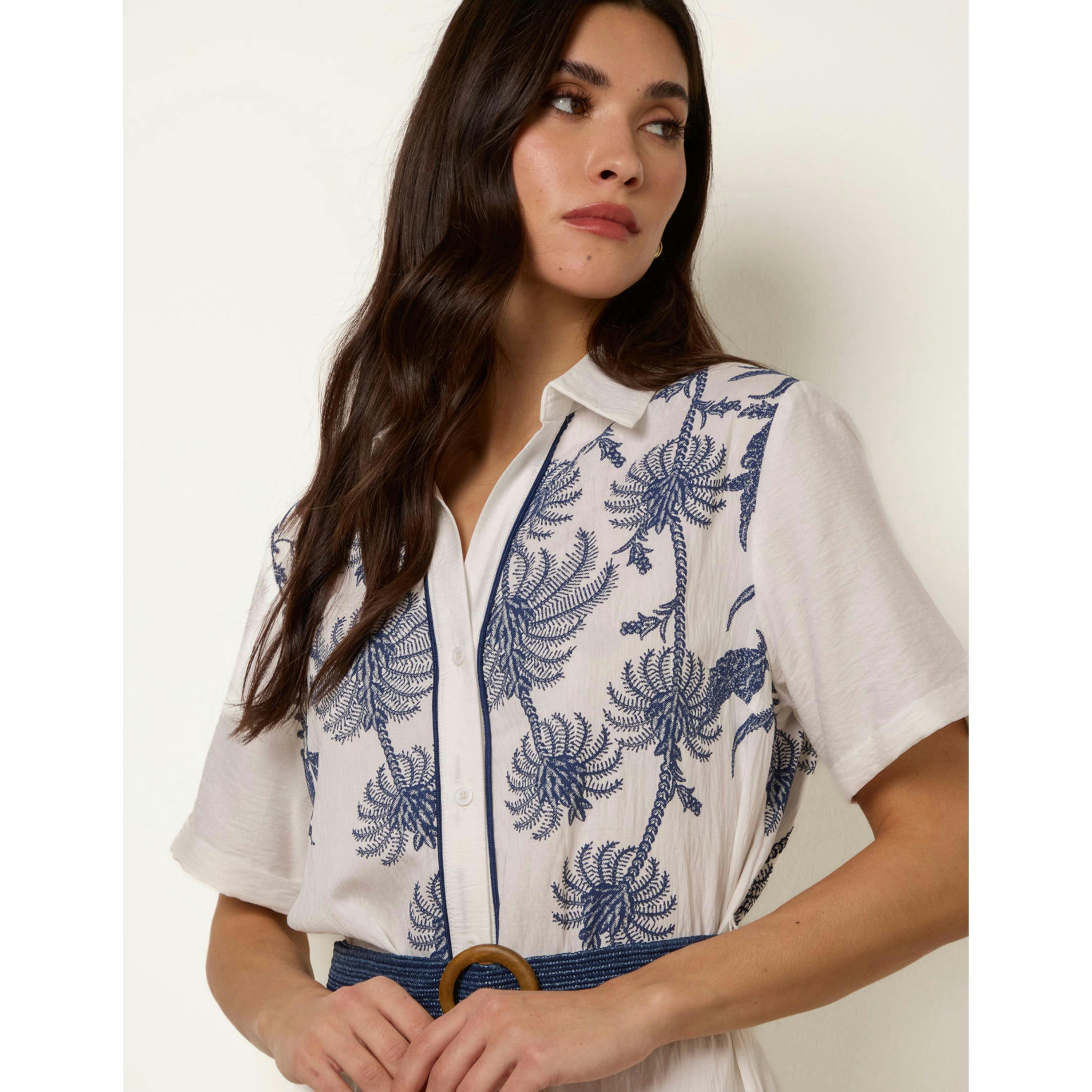 Blue Vanilla Tropical Palm Embroidery Dress  in White , view 2 of 4