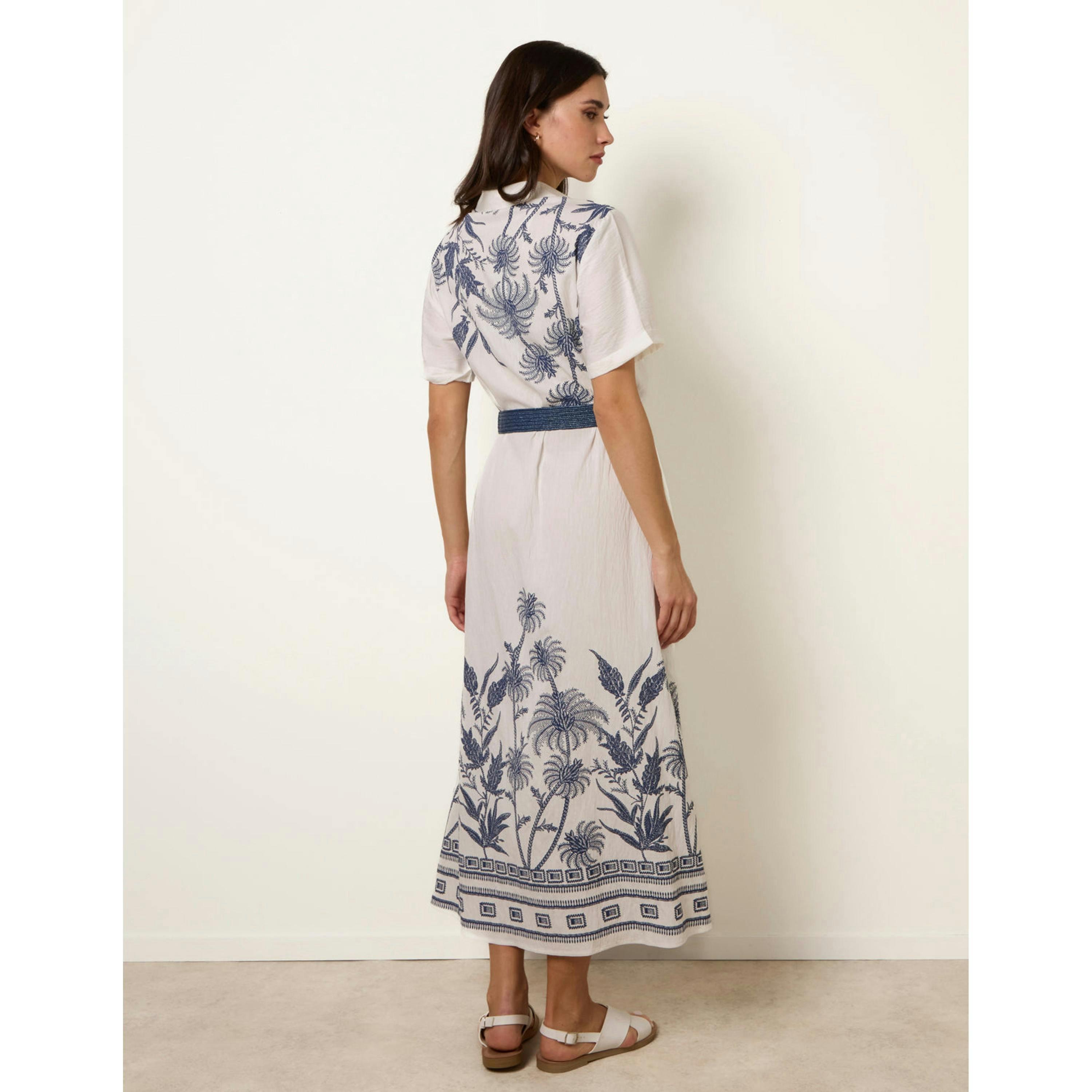 Blue Vanilla Tropical Palm Embroidery Dress  in White , view 4 of 4