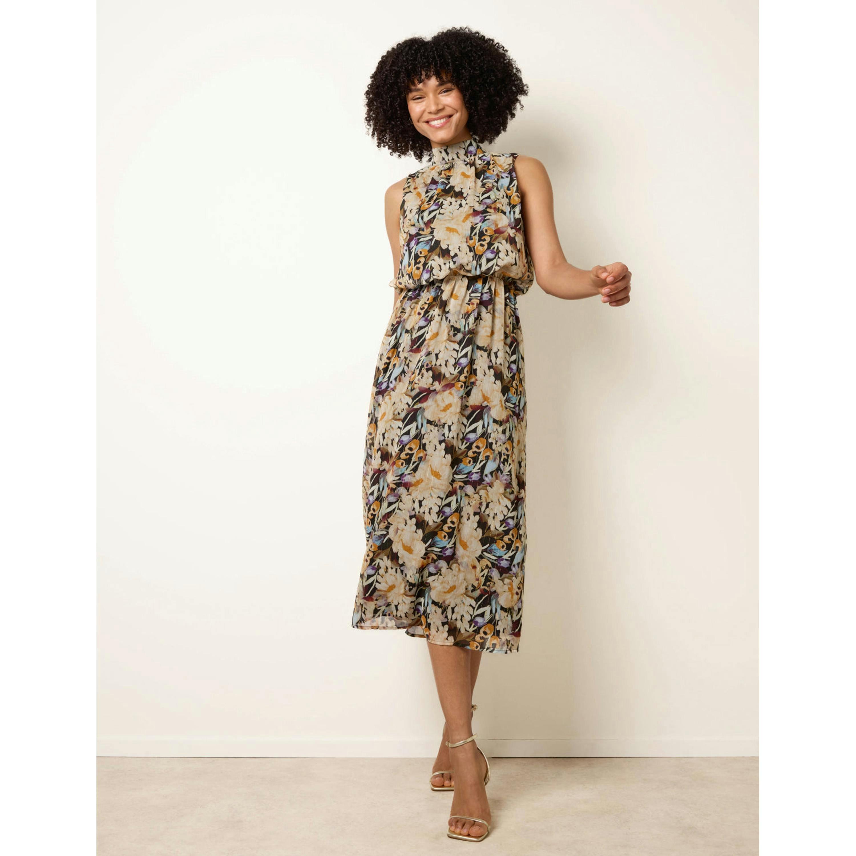 Blue Vanilla Watercolour Printed Sleeveless Midi Dress   in  Black , view 1 of 4