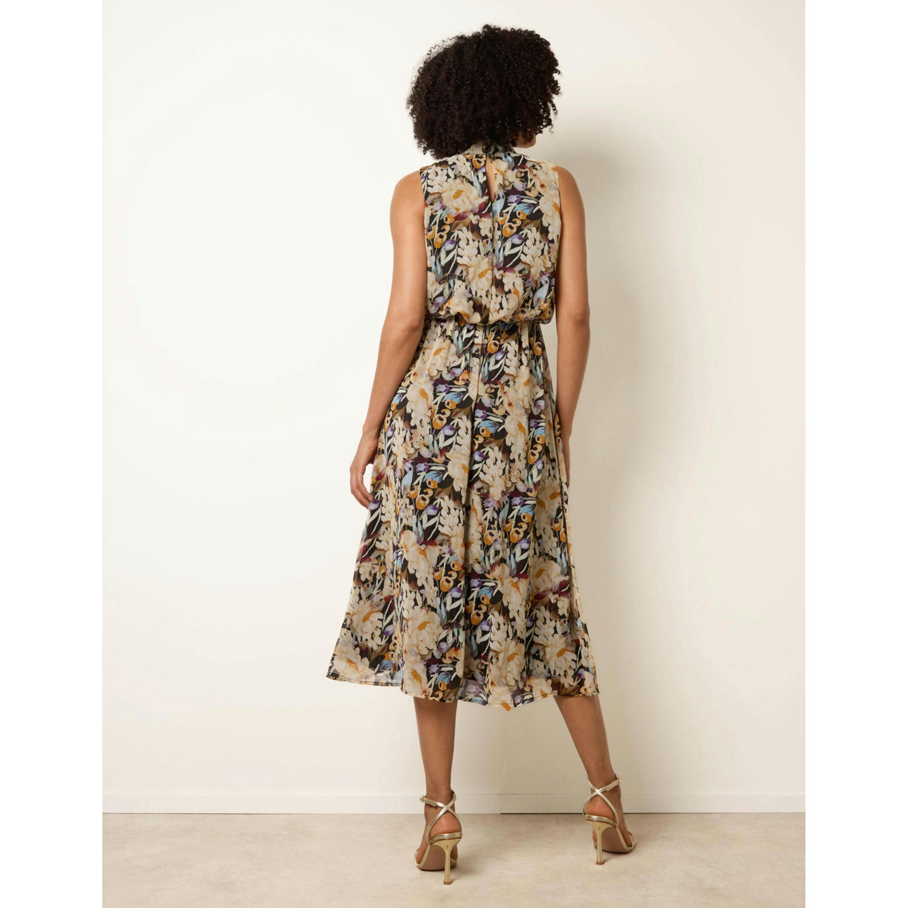 Blue Vanilla Watercolour Printed Sleeveless Midi Dress  in Black , view 2 of 4