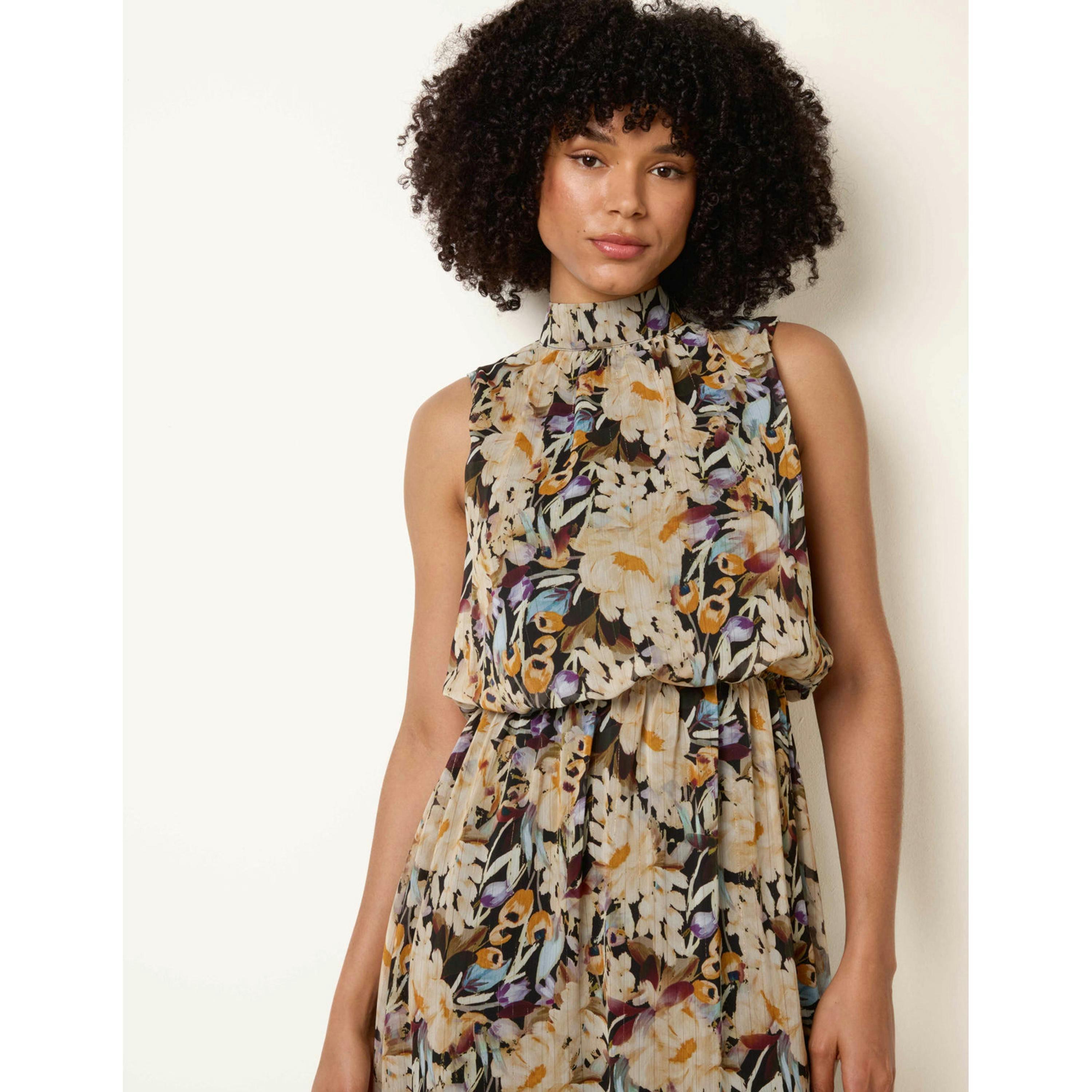 Blue Vanilla Watercolour Printed Sleeveless Midi Dress  in Black , view 3 of 4