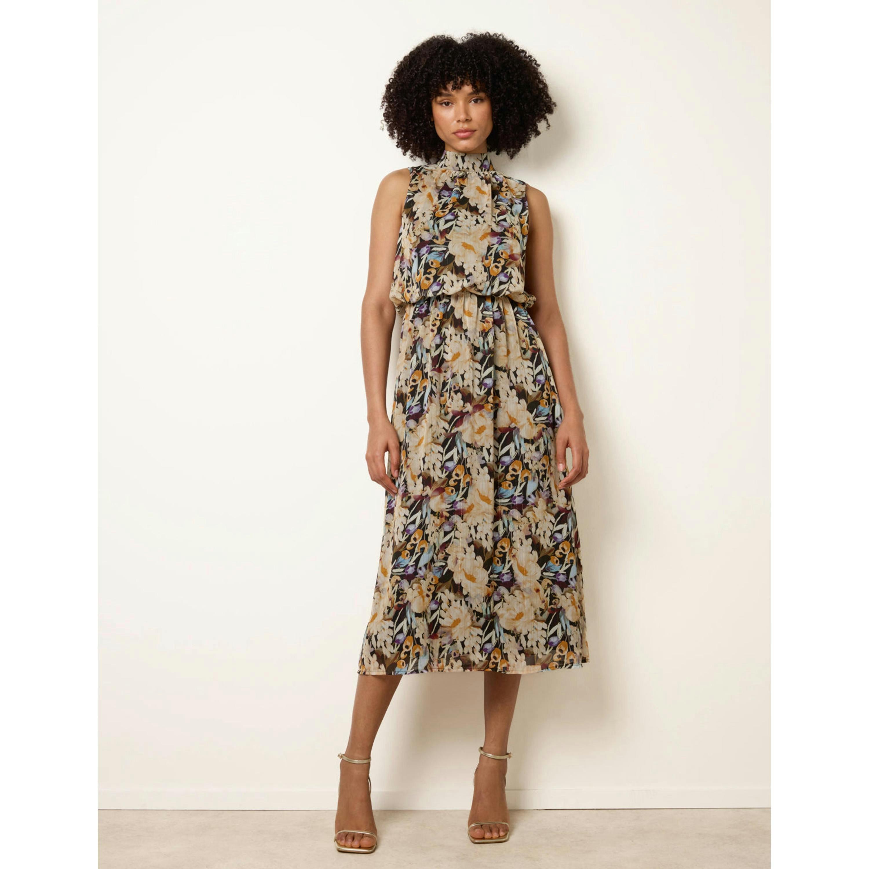 Blue Vanilla Watercolour Printed Sleeveless Midi Dress  in Black , view 4 of 4