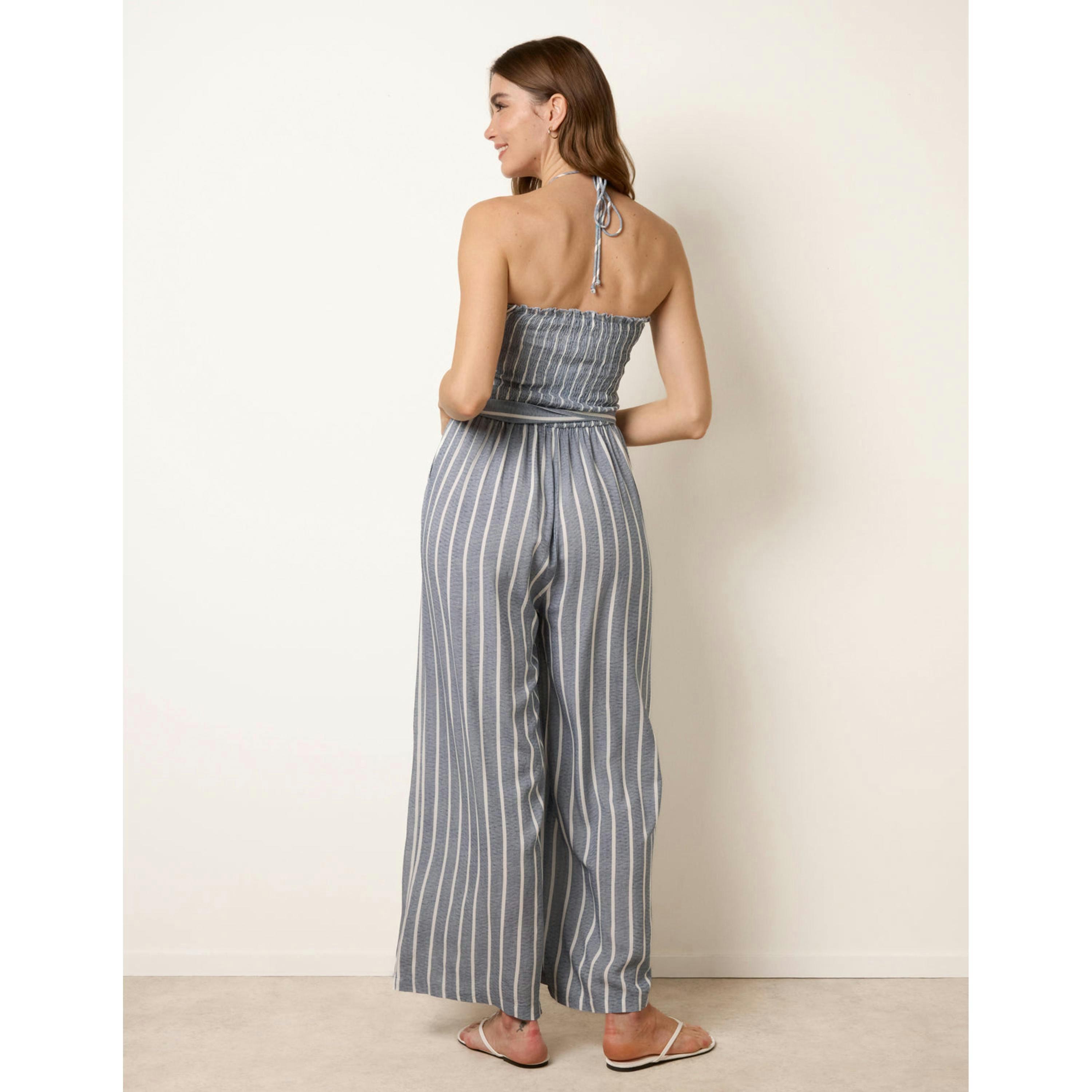 Blue Vanilla Bardot Tie Neck Pinstripe Jumpsuit  in Blue , view 2 of 4