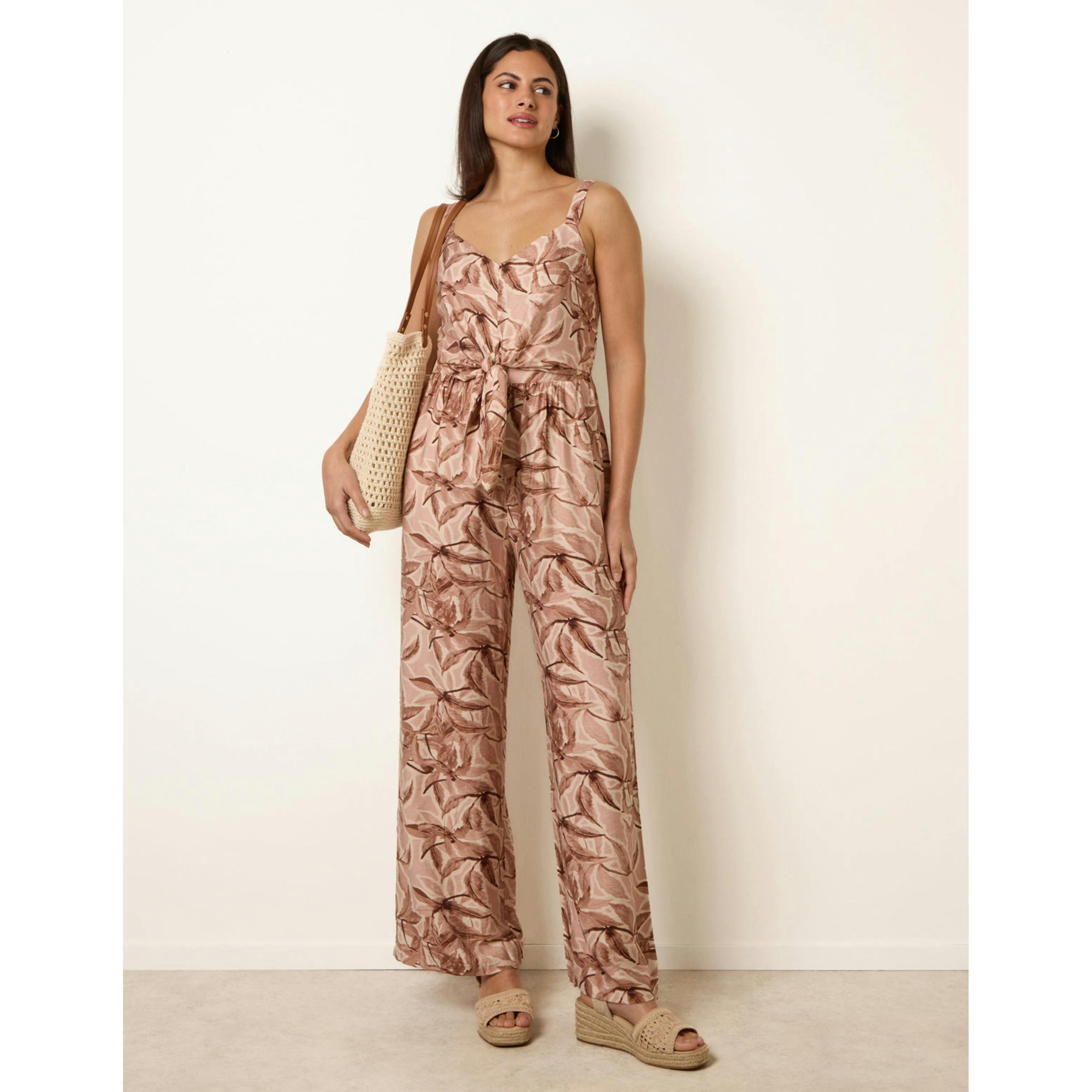 Blue Vanilla Tie Front Jumpsuit   in  Beige , view 1 of 6