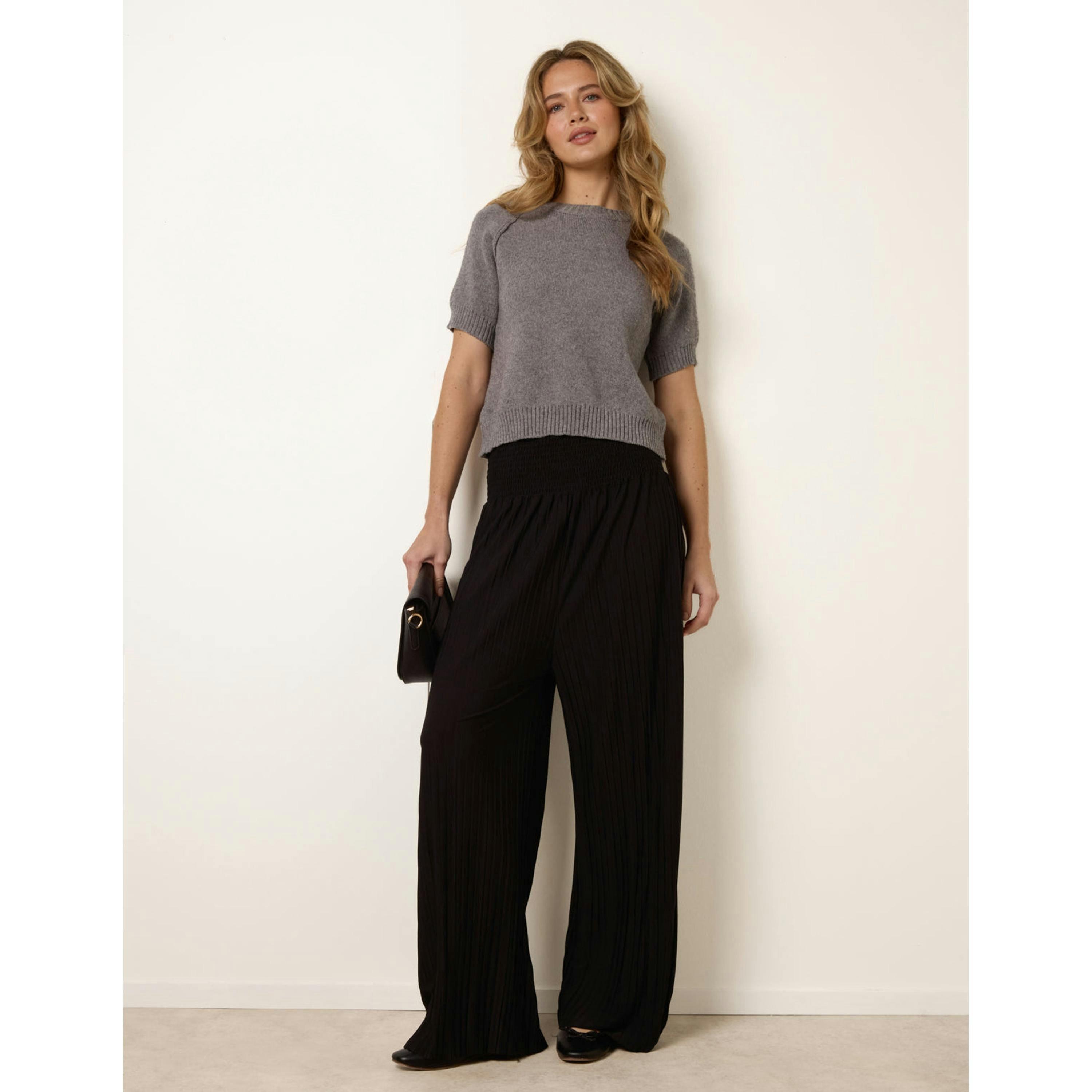 Blue Vanilla Shirred Waist Pleated Wide Leg Trousers   in  Black , view 1 of 4
