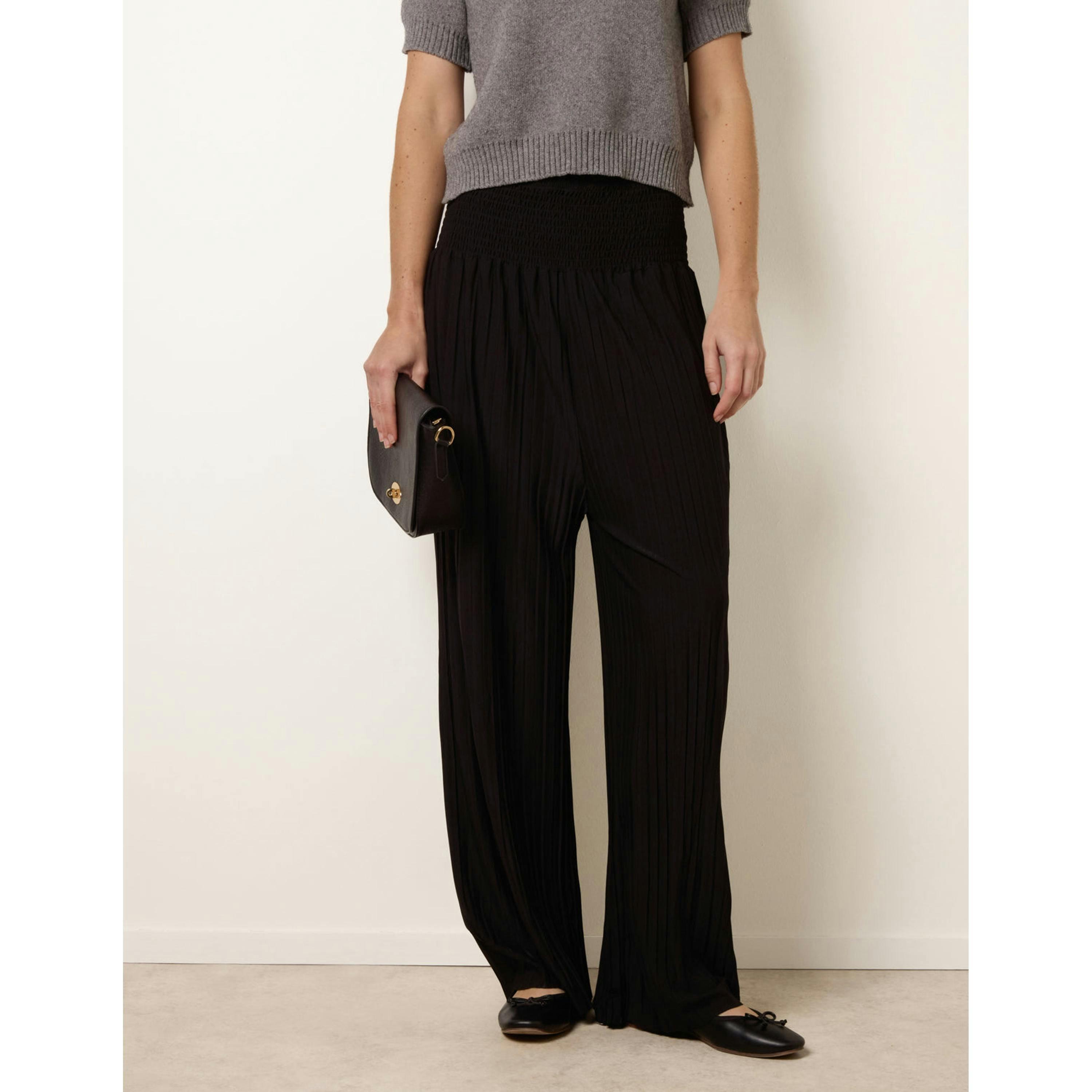 Blue Vanilla Shirred Waist Pleated Wide Leg Trousers  in Black , view 3 of 4