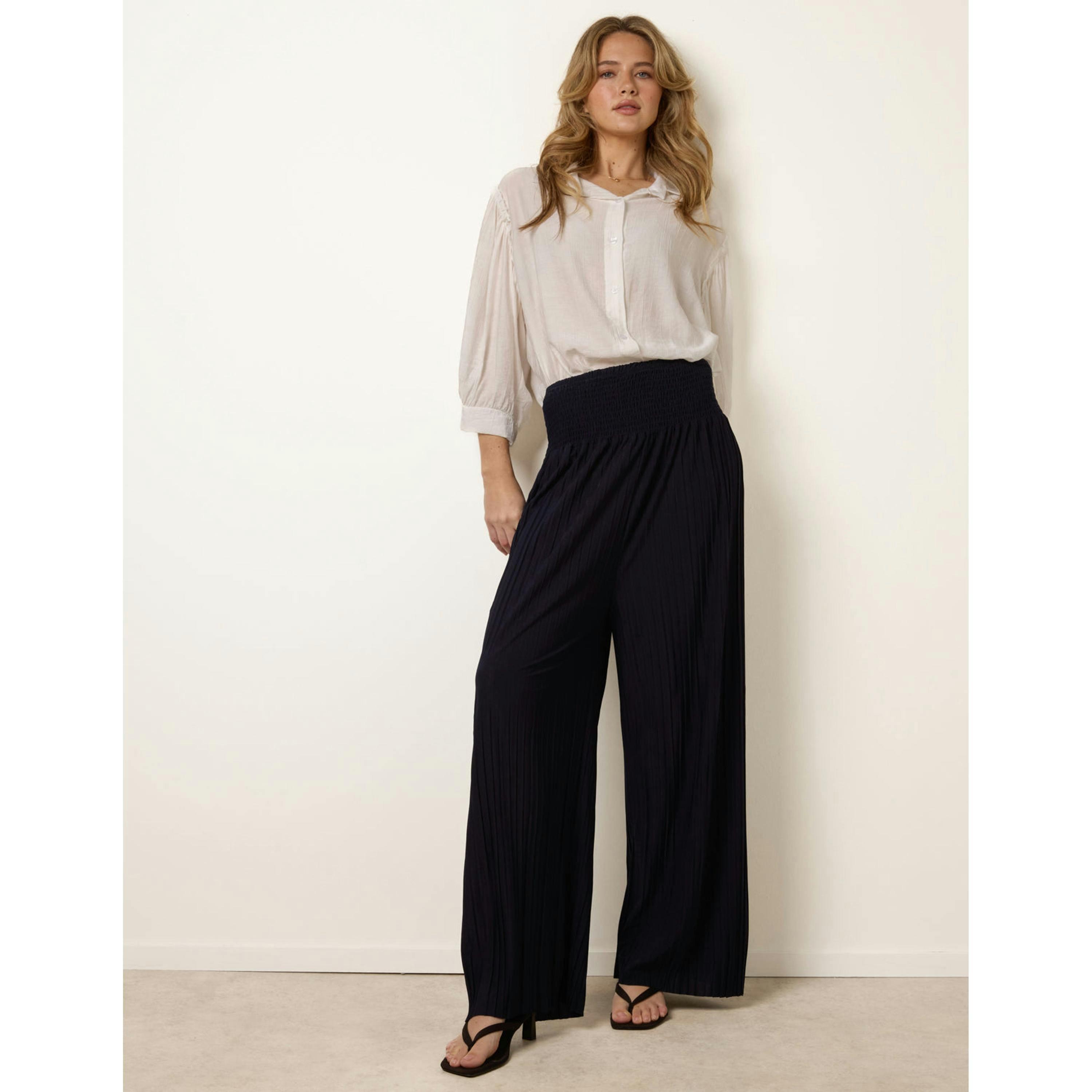 Blue Vanilla Shirred Waist Pleated Wide Leg Trousers   in  Navy , view 1 of 4