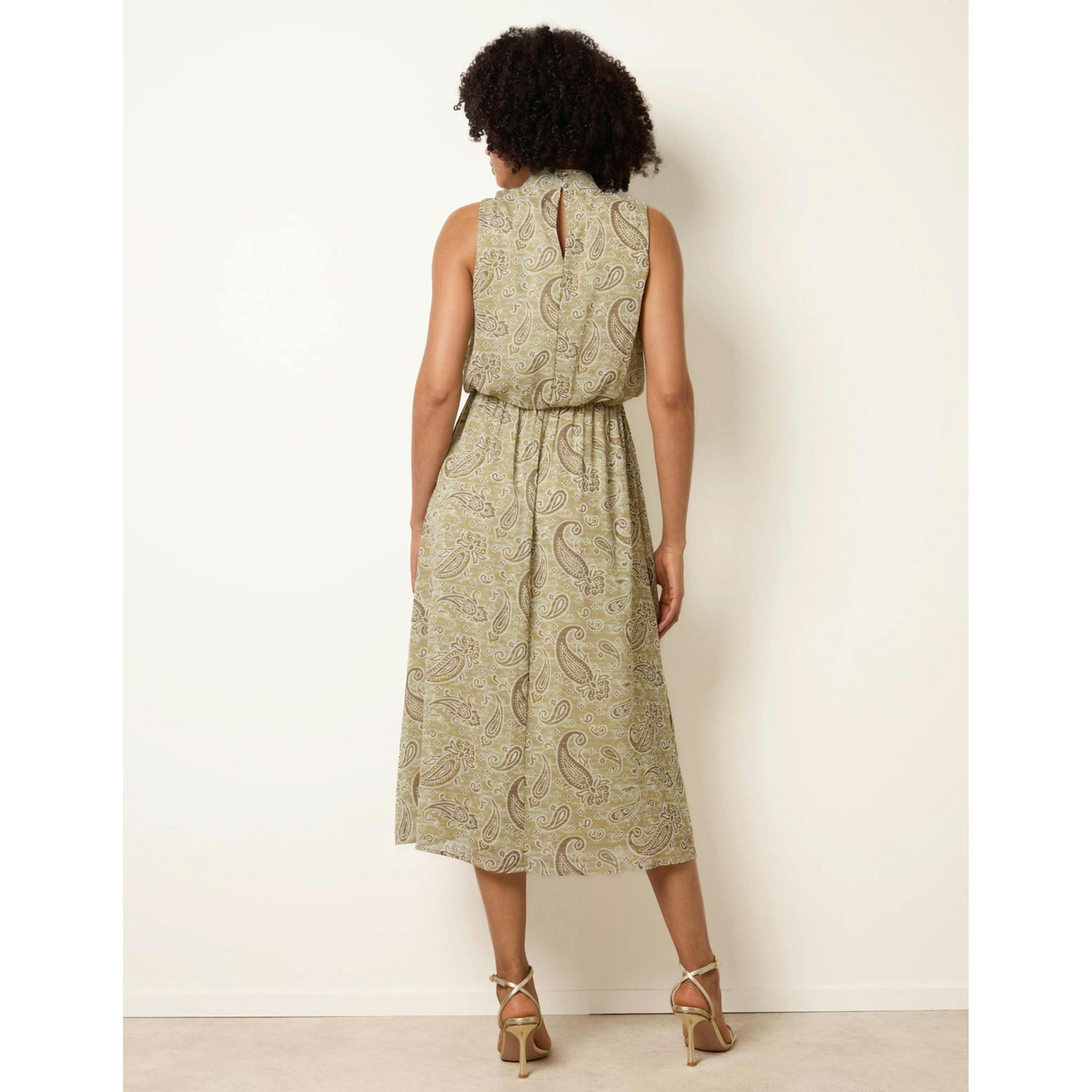 Blue Vanilla Paisley Print Rhinestone High Neck Midi Dress  in Khaki , view 2 of 6