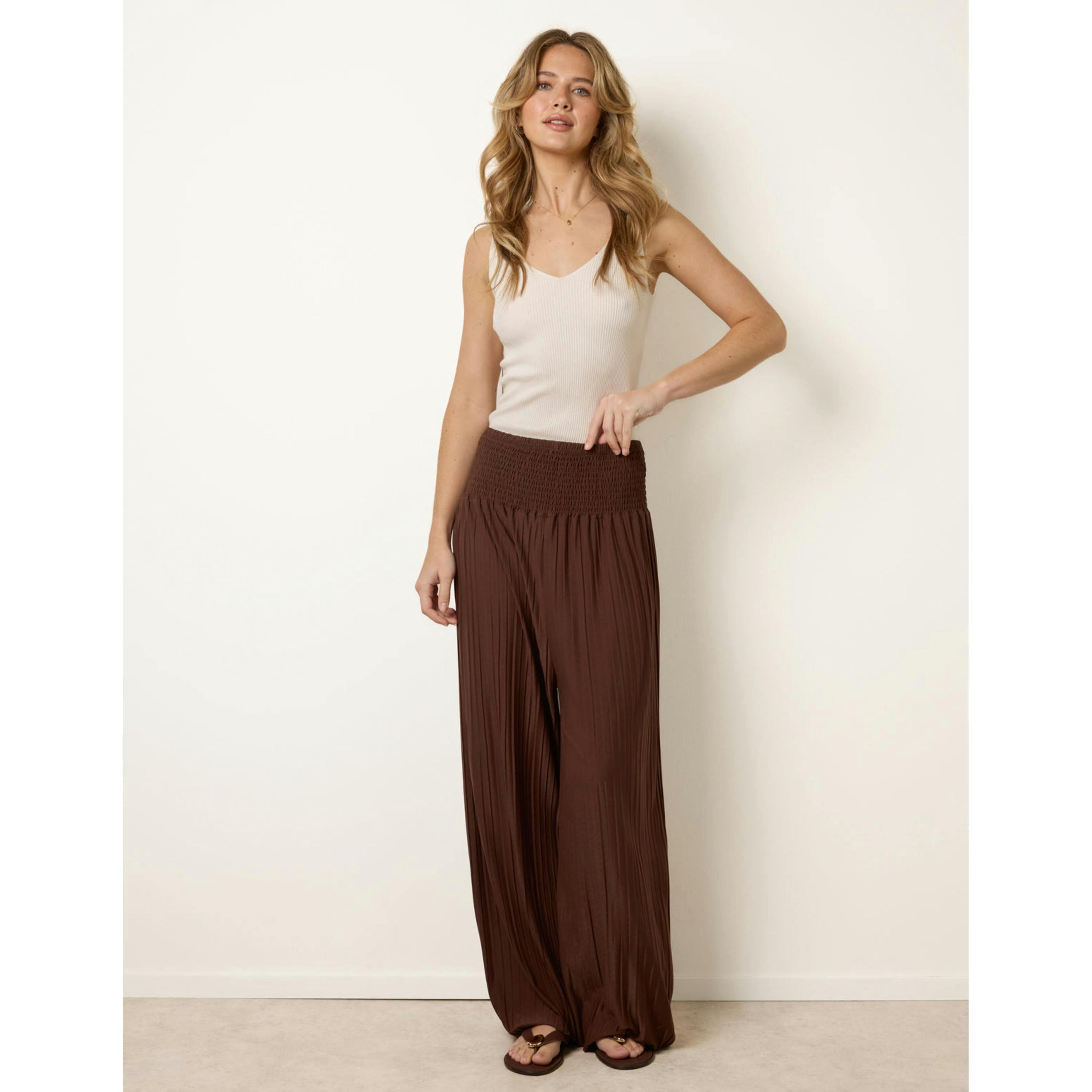 Blue Vanilla Shirred Waist Pleated Wide Leg Trousers   in  Brown , view 1 of 4