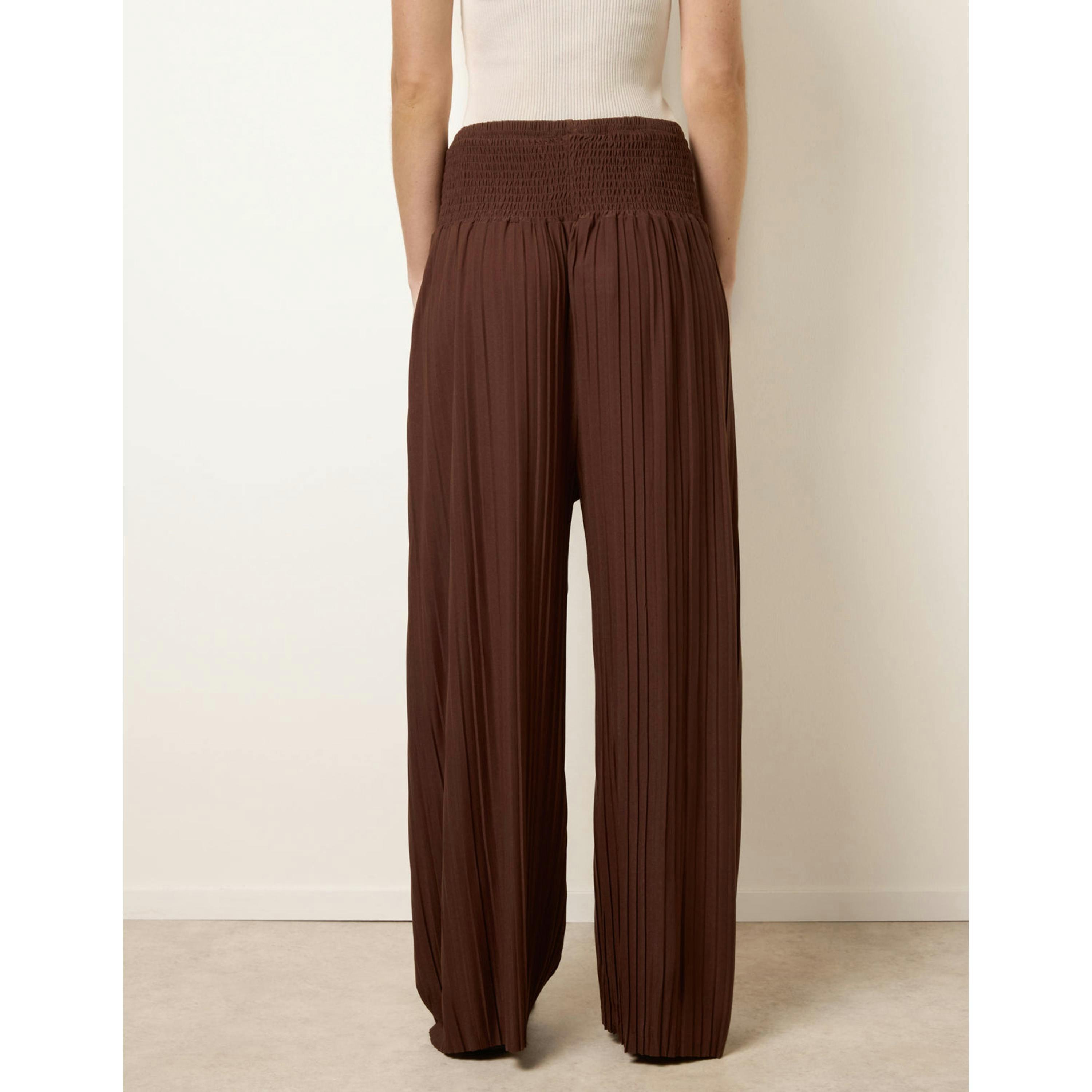 Blue Vanilla Shirred Waist Pleated Wide Leg Trousers  in Brown , view 2 of 4