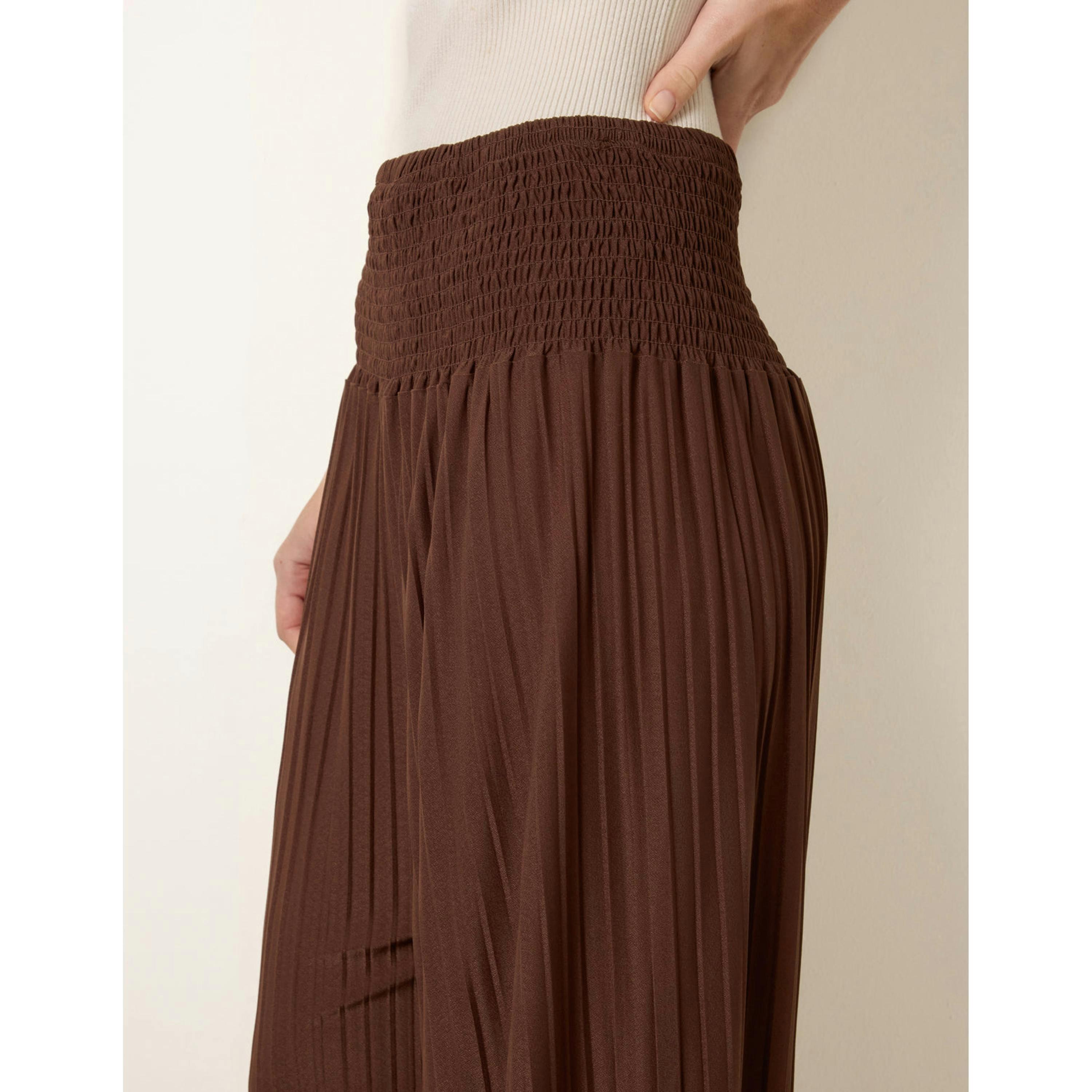 Blue Vanilla Shirred Waist Pleated Wide Leg Trousers  in Brown , view 3 of 4