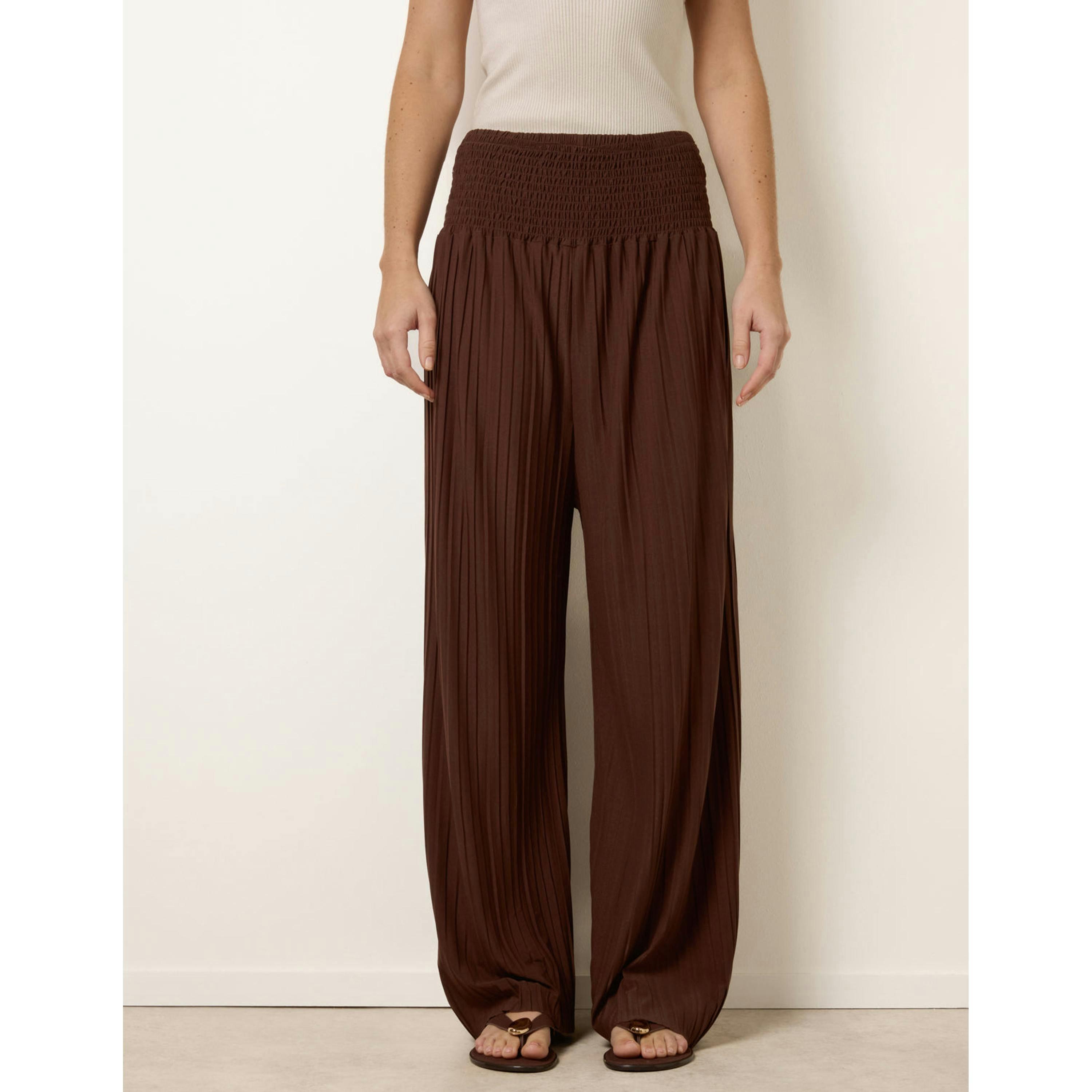 Blue Vanilla Shirred Waist Pleated Wide Leg Trousers  in Brown , view 4 of 4