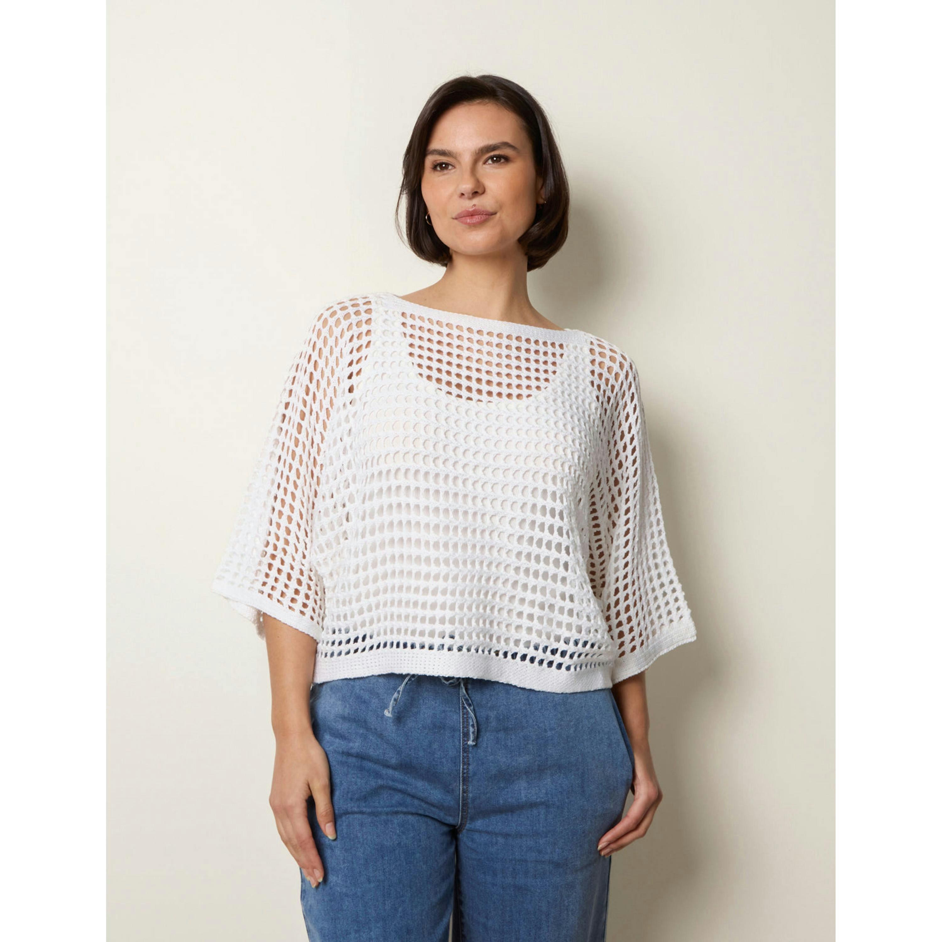 Blue Vanilla Round Neck Net Top   in  Ivory , view 1 of 4