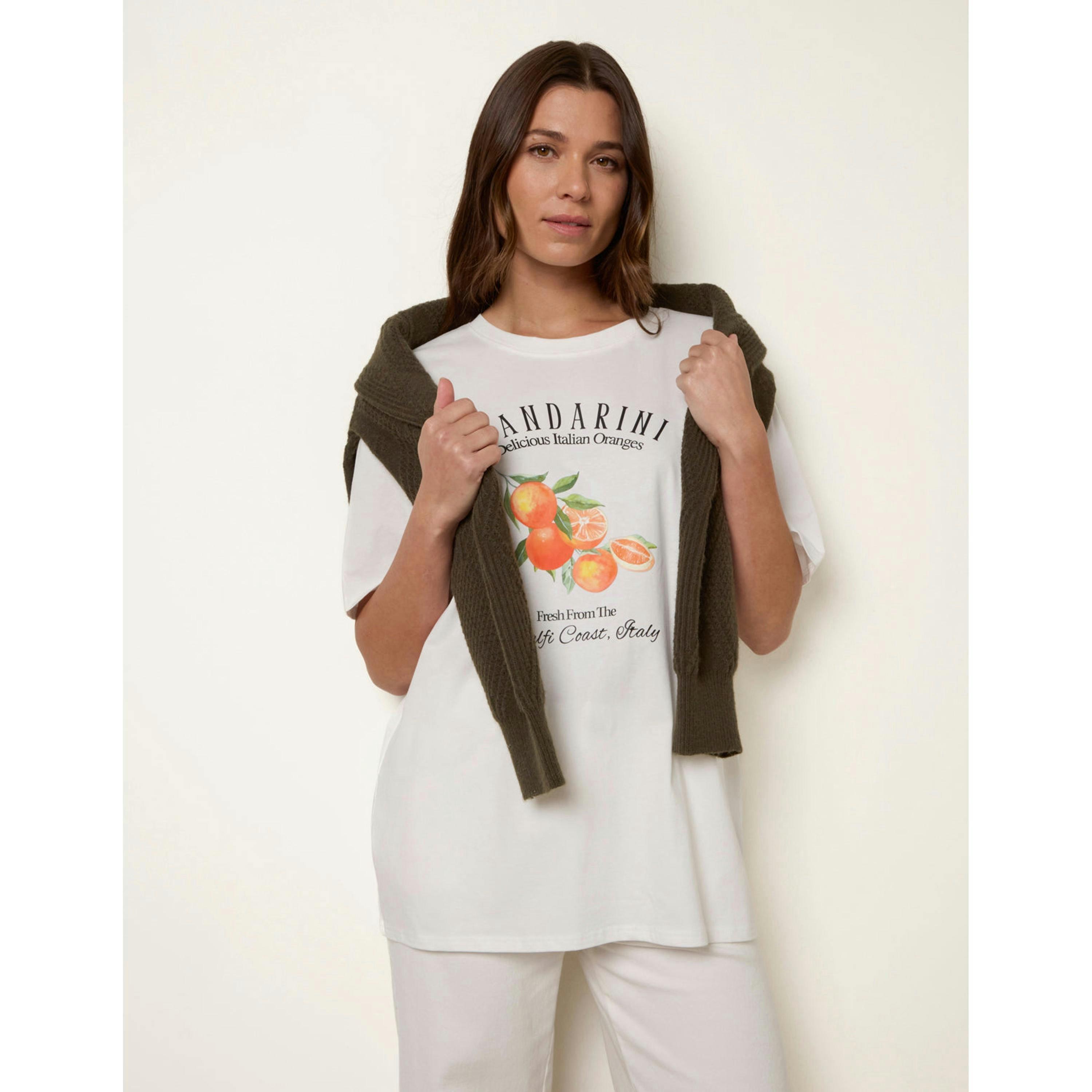 Blue Vanilla Mandarini Graphic Print Crew-Neck T-shirt   in  Ivory , view 1 of 4