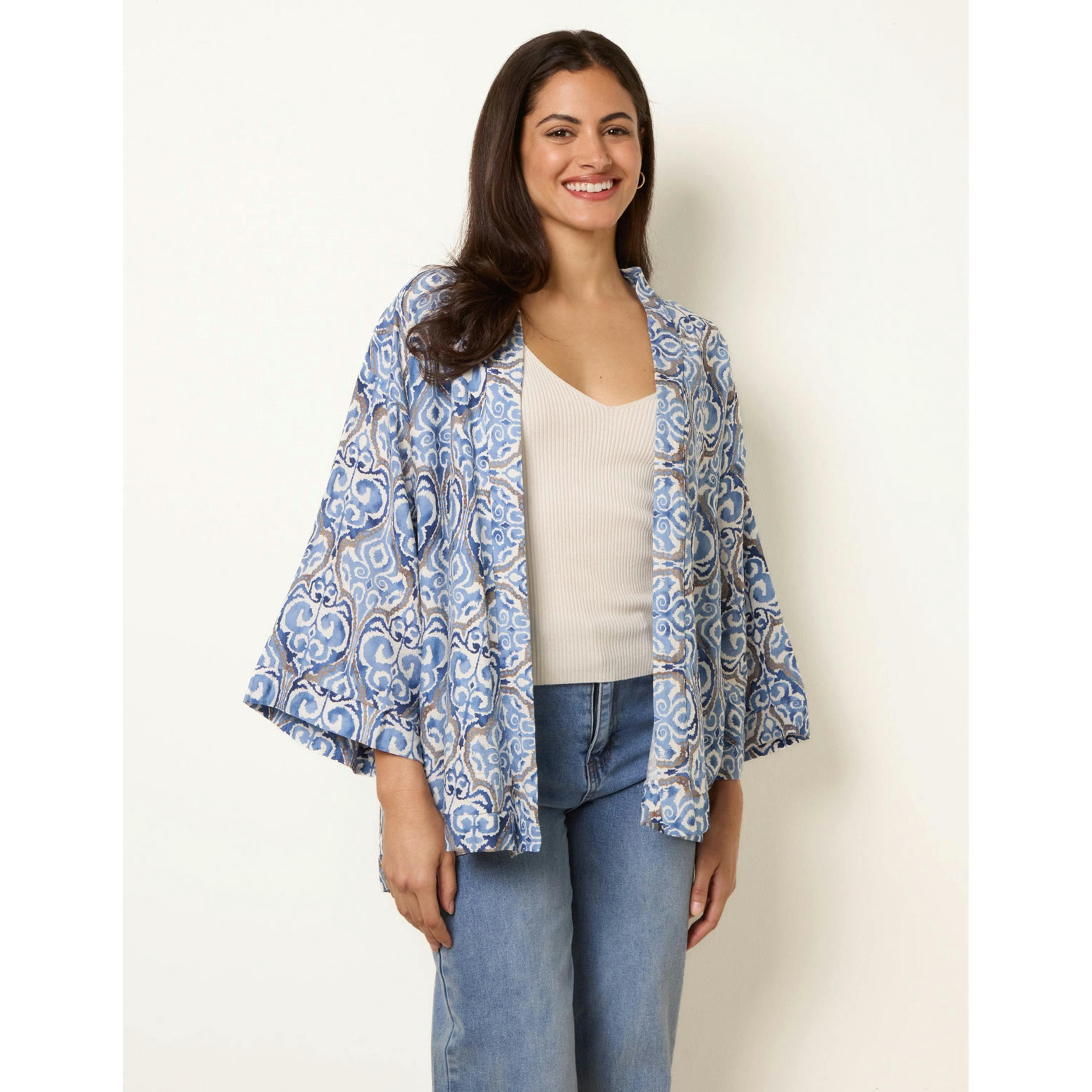 Blue Vanilla 3/4 Sleeve Kimono  in Navy , view 3 of 4