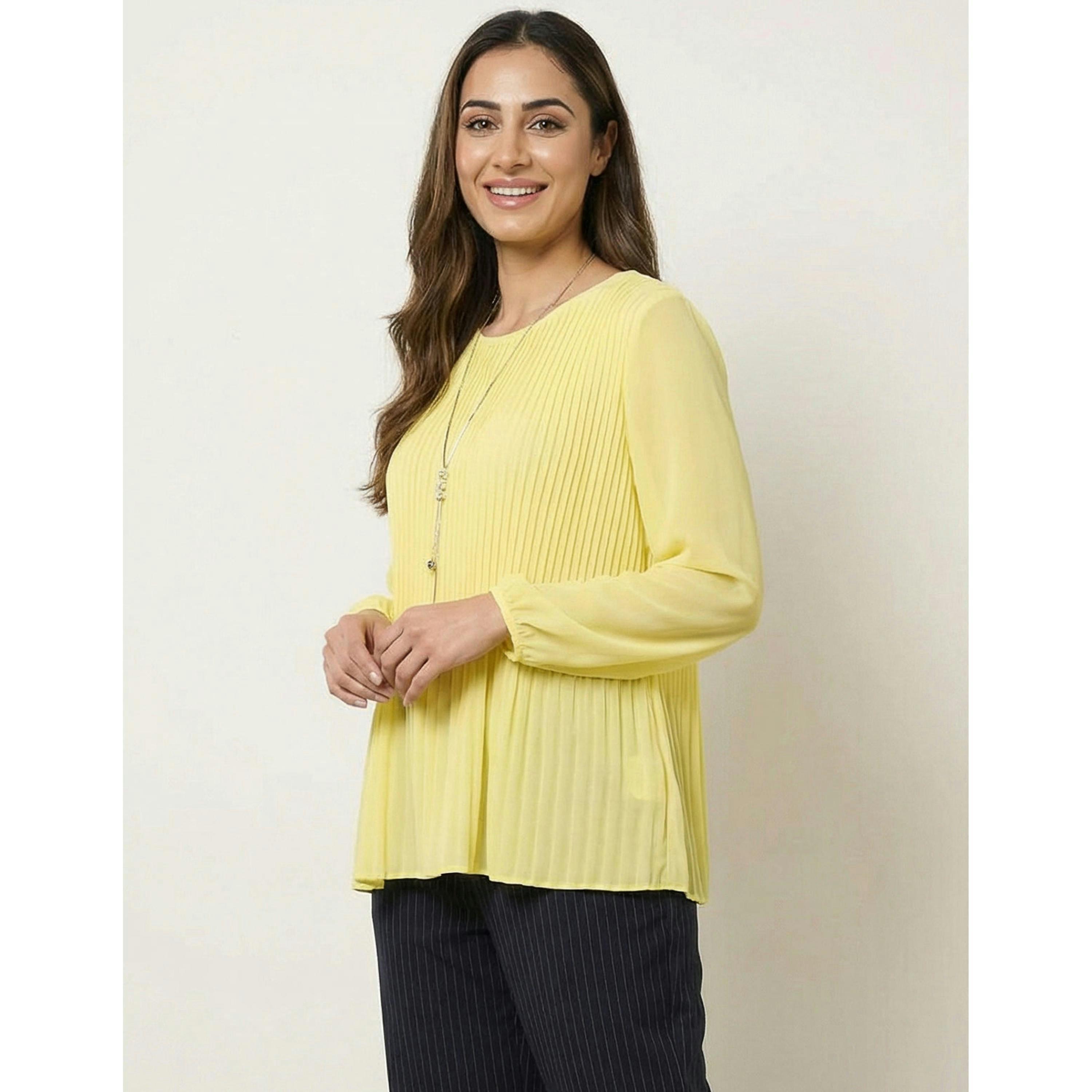 Blue Vanilla Long Sleeve Pleated Top   in  Yellow , view 1 of 4