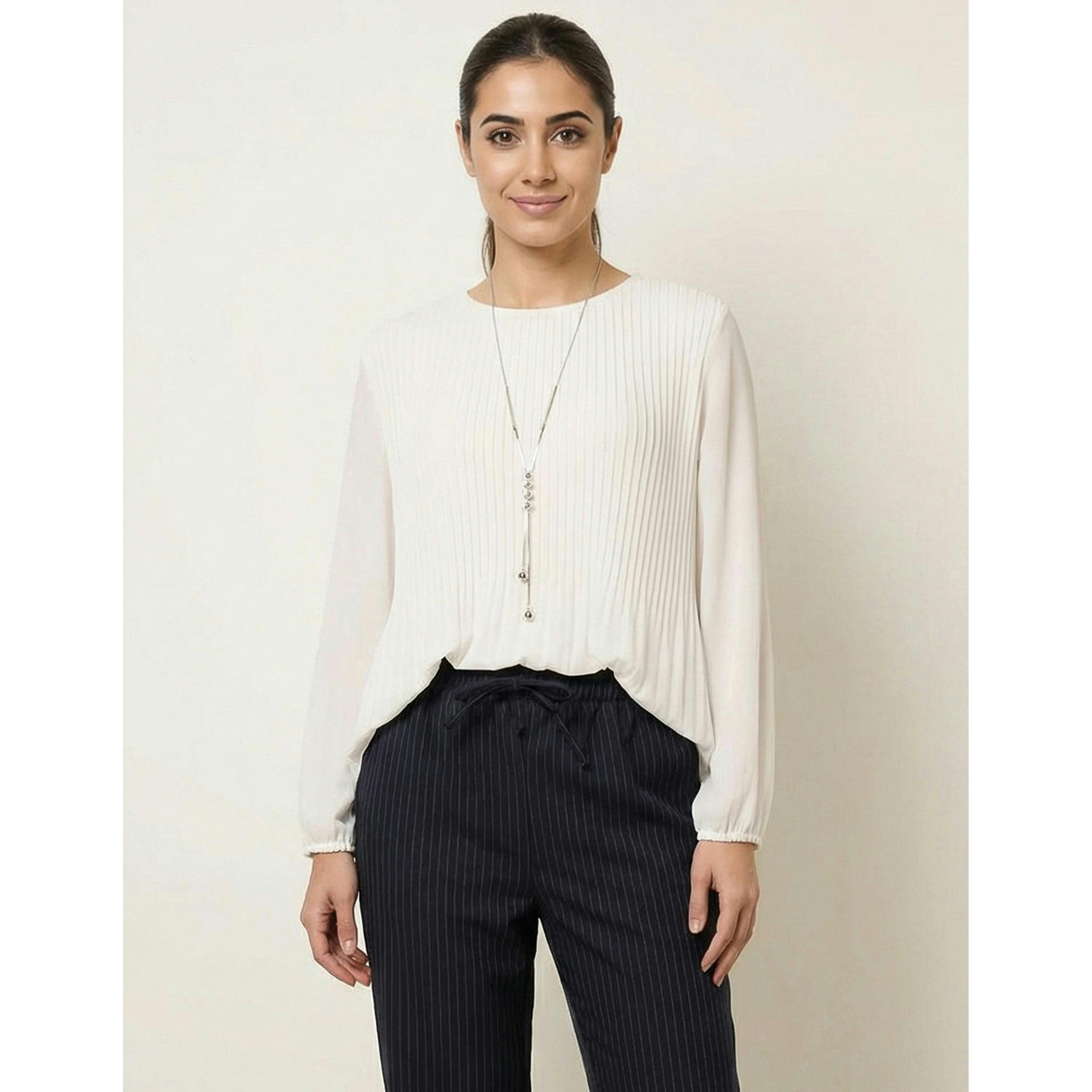 Blue Vanilla Long Sleeve Pleated Top   in  Ivory , view 1 of 4