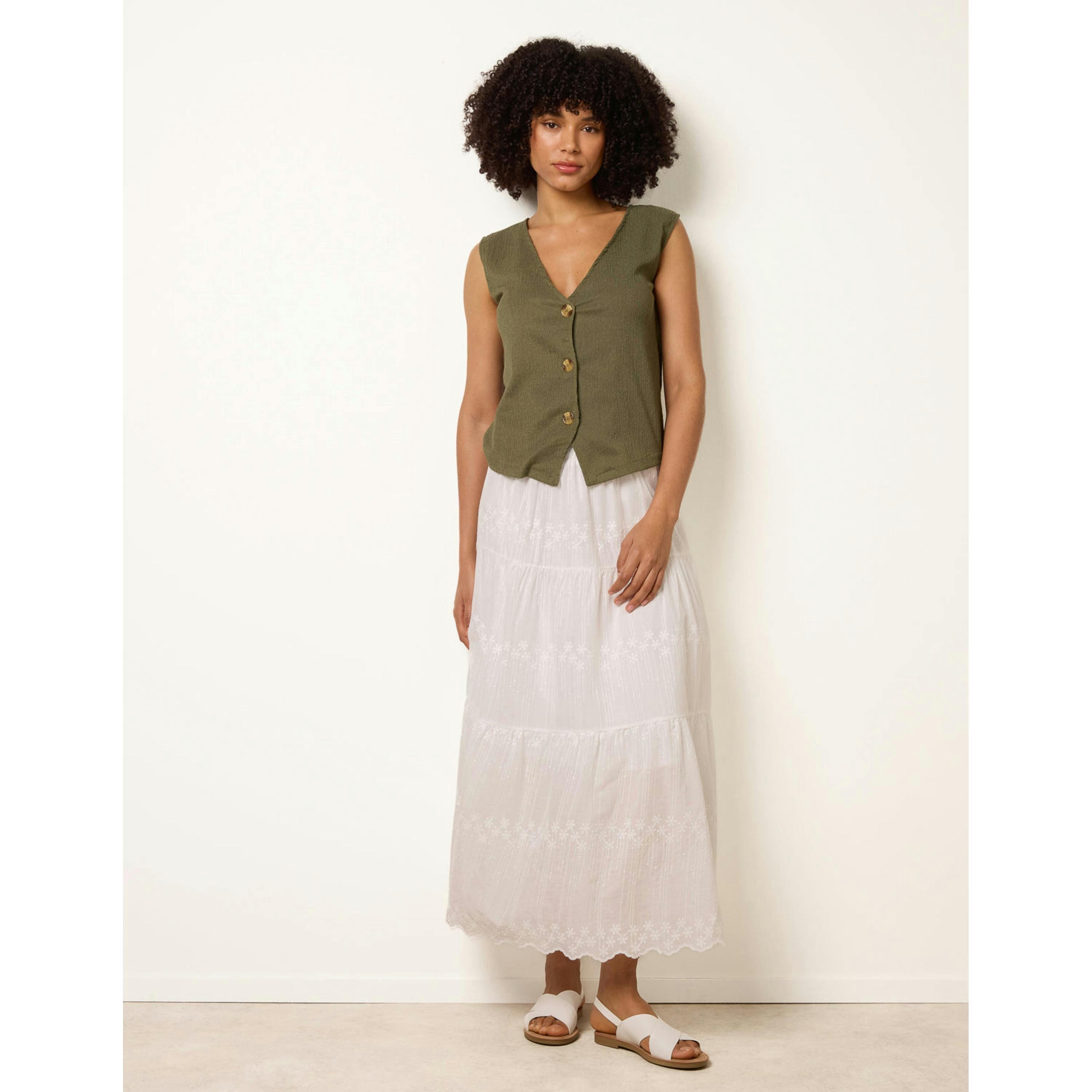 Blue Vanilla Embroidered Tiered Maxi Skirt   in  White , view 1 of 4