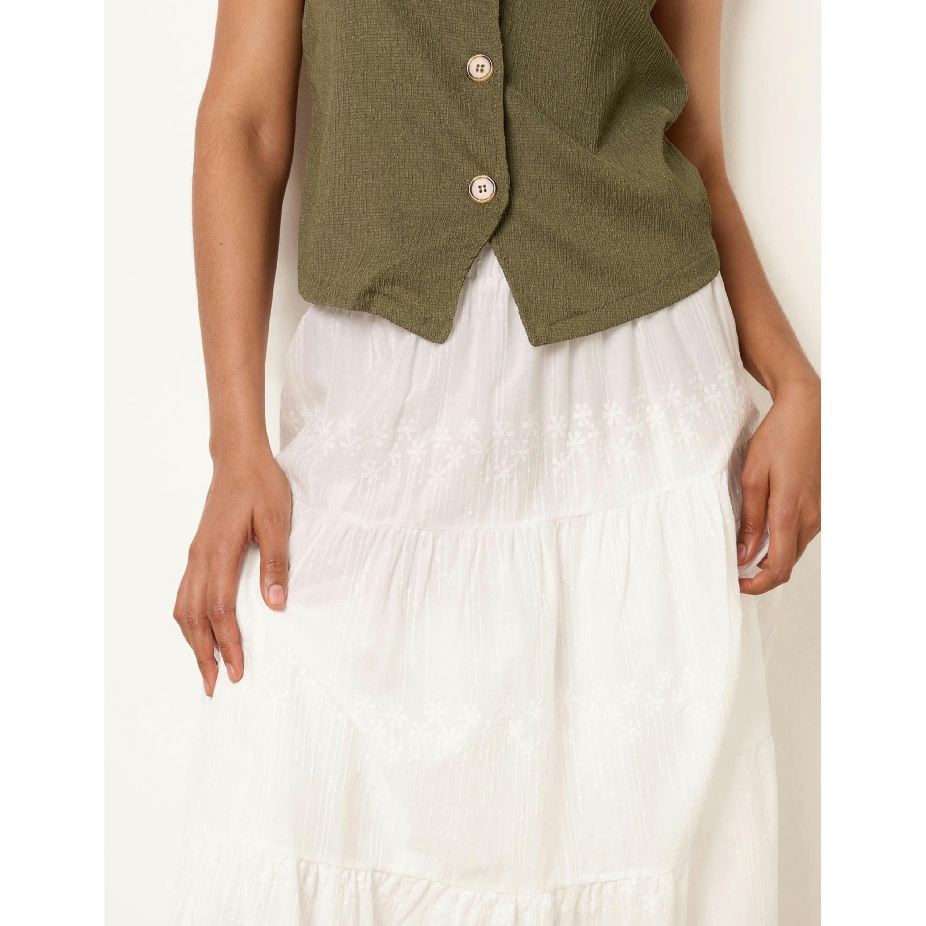Blue Vanilla Embroidered Tiered Maxi Skirt  in White , view 3 of 4