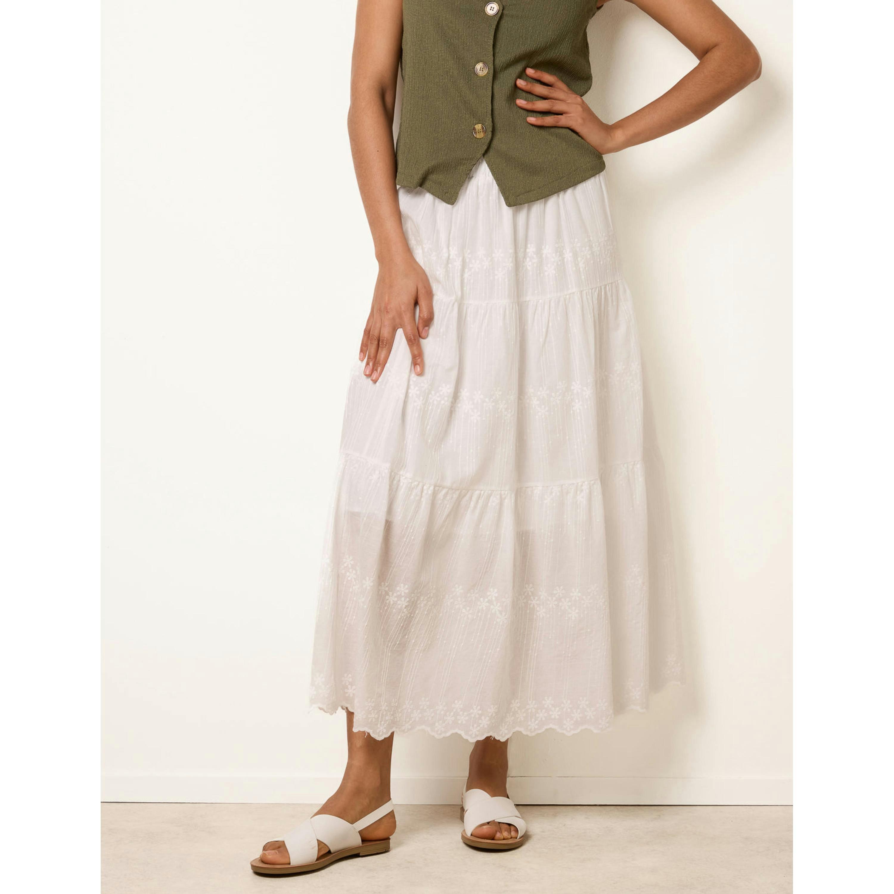Blue Vanilla Embroidered Tiered Maxi Skirt  in White , view 4 of 4