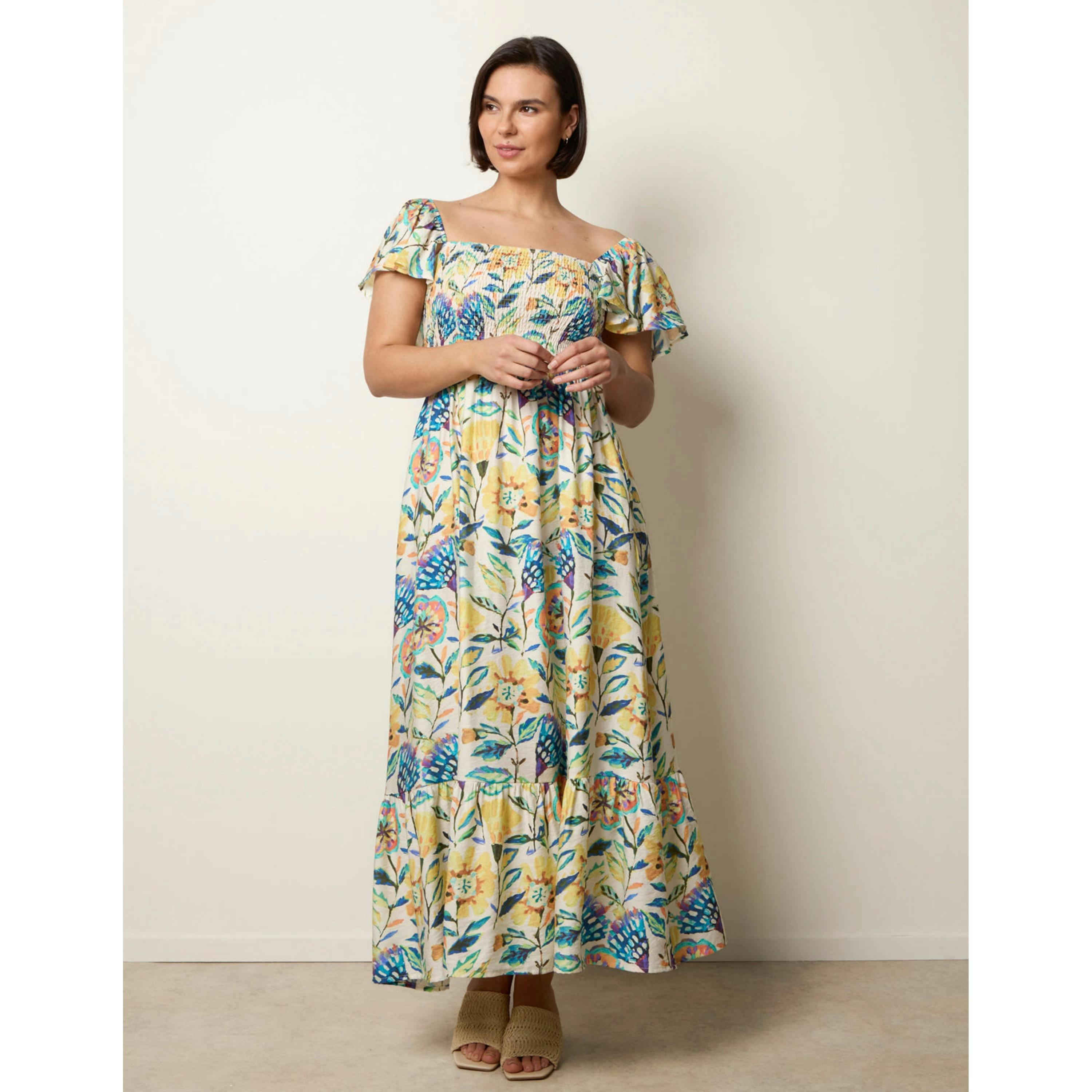 Blue Vanilla Frill Sleeveless Tropical Floral Print Dress  in Multicolour , view 4 of 4