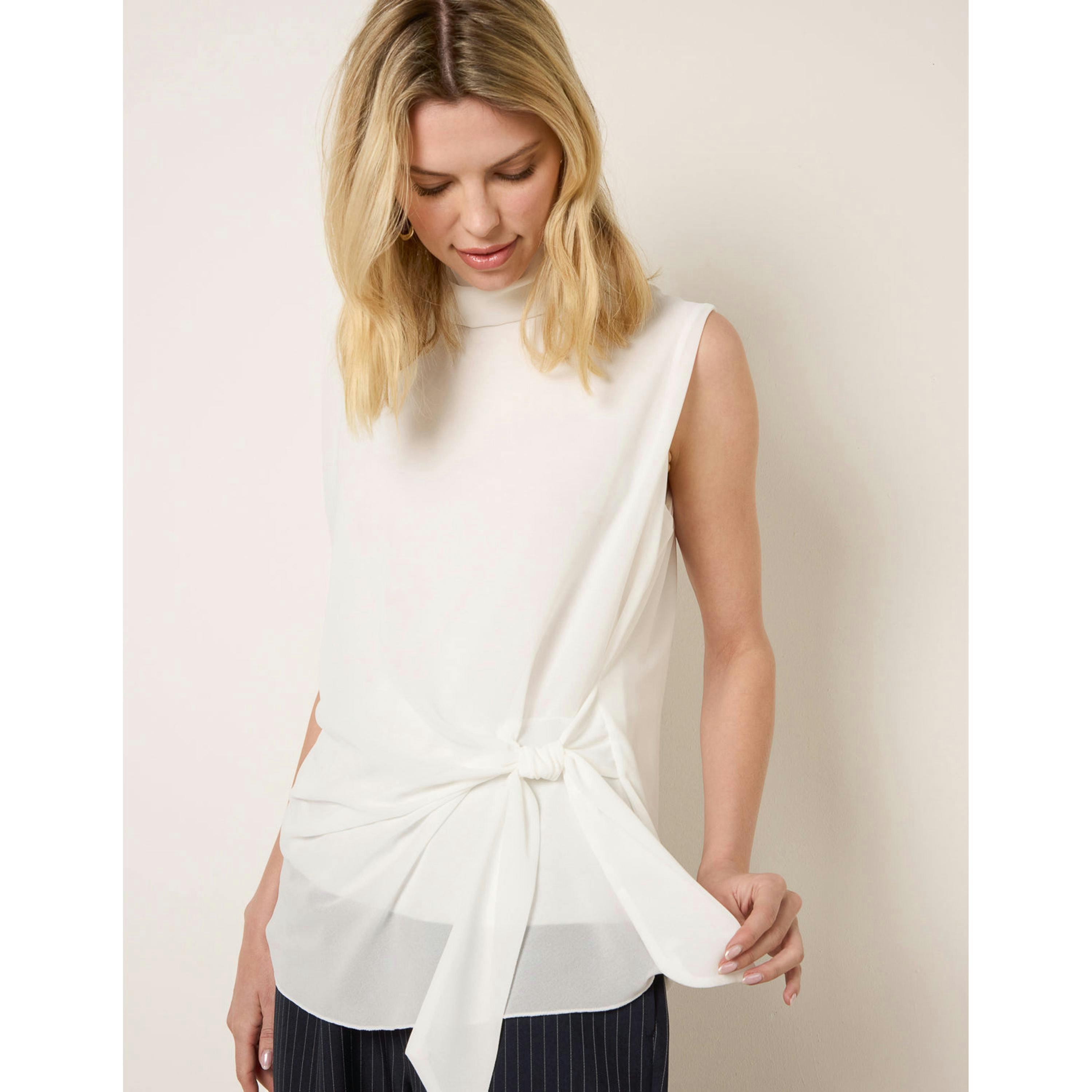 Blue Vanilla Sleeveless Cowl Tie Front Chiffon Blouse   in  Ivory , view 1 of 4