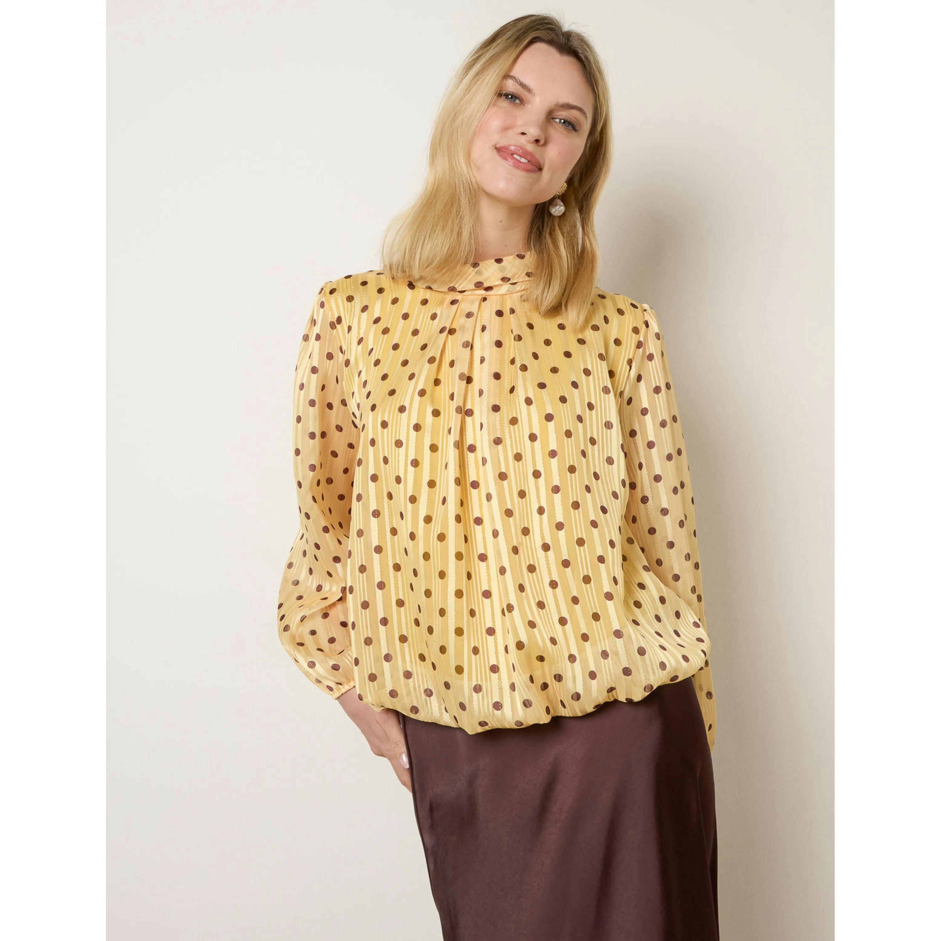 Blue Vanilla Polka Dot Cowl Neck Puffball Blouse   in  Yellow , view 1 of 4
