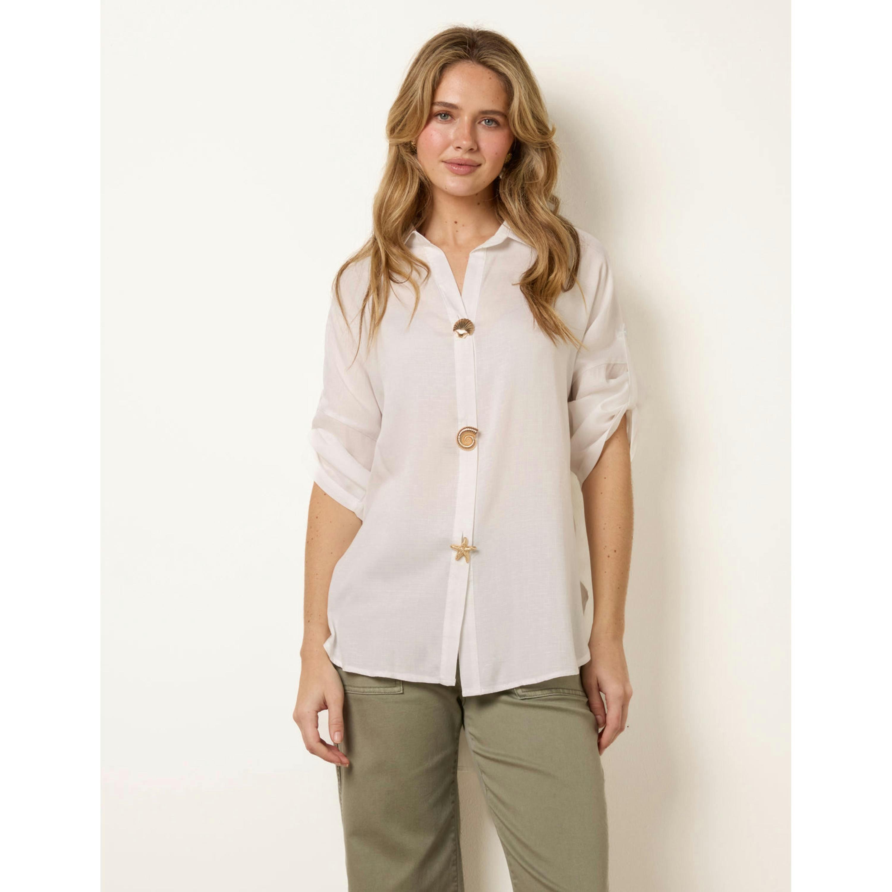 Blue Vanilla Gold Button Shirt   in  White , view 1 of 4