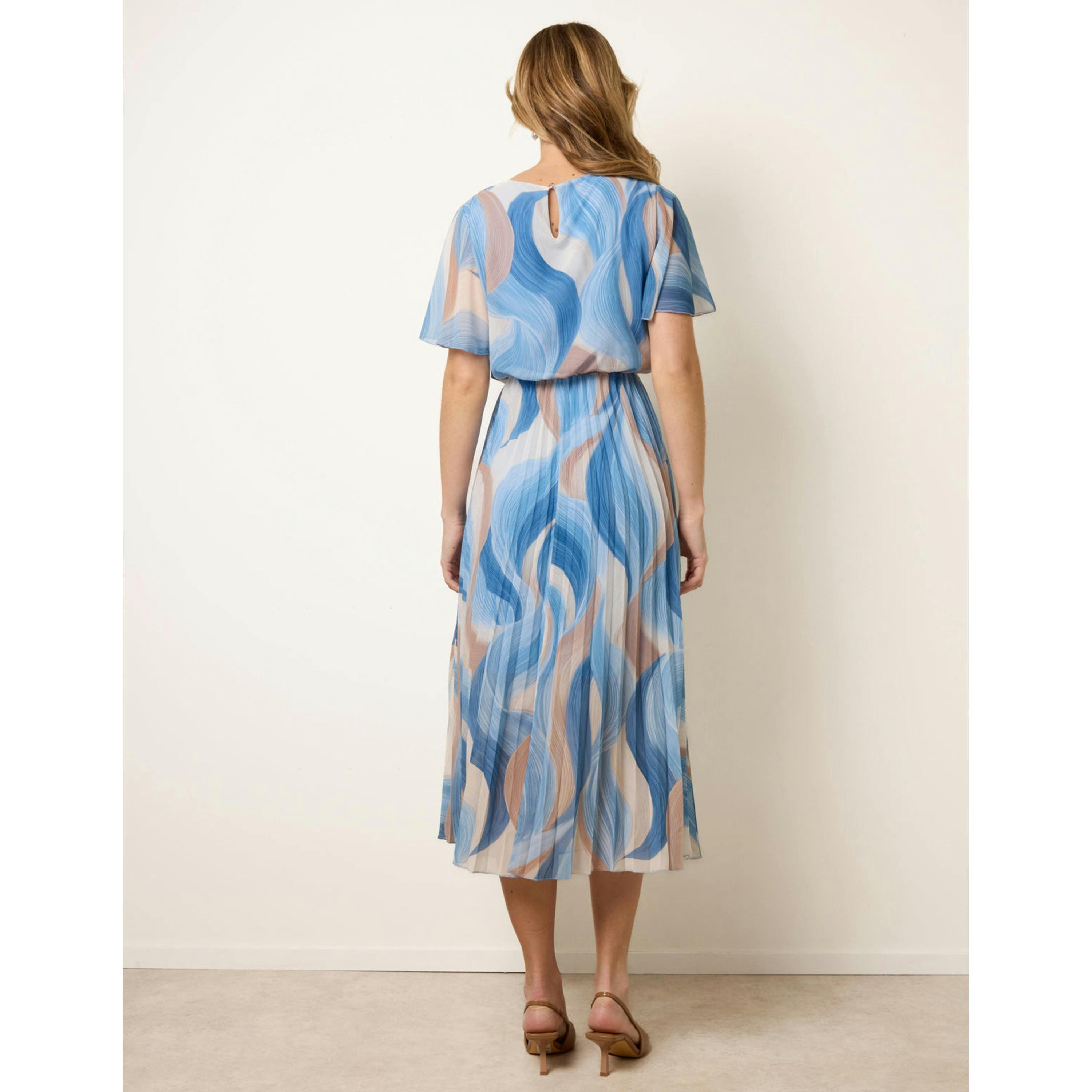 Blue Vanilla Short Sleeve Pleated Midi Dress  in Blue , view 2 of 4