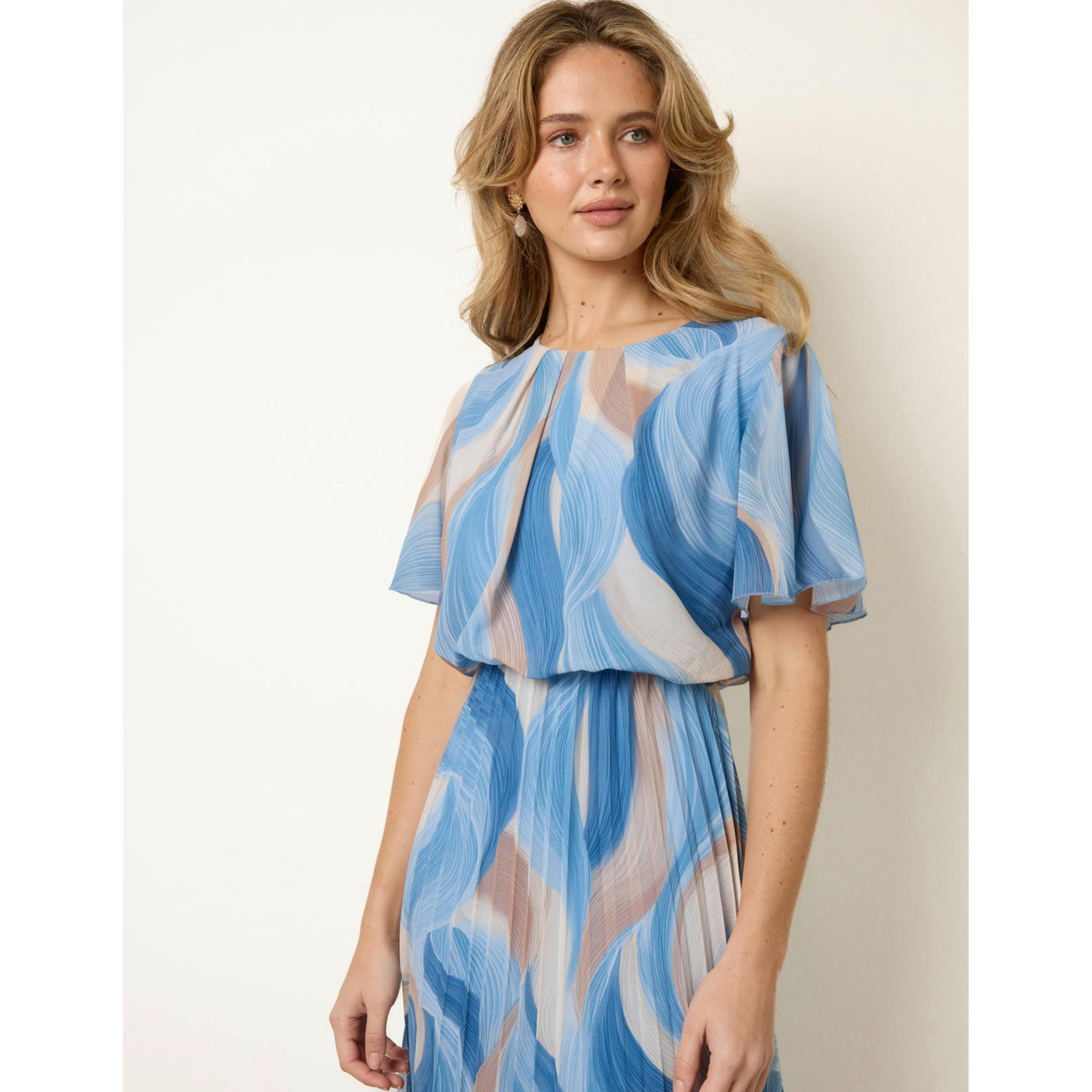 Blue Vanilla Short Sleeve Pleated Midi Dress  in Blue , view 3 of 4