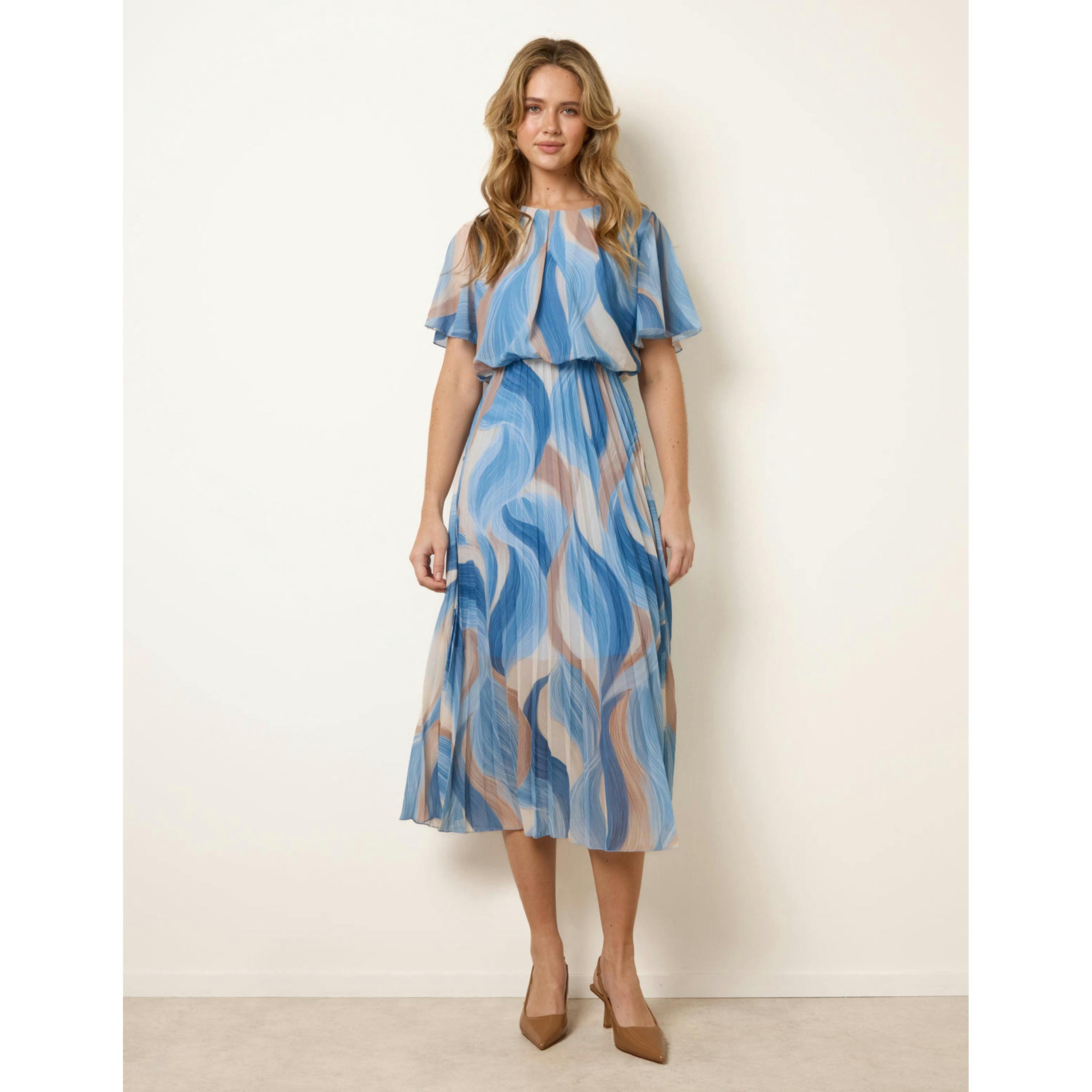 Blue Vanilla Short Sleeve Pleated Midi Dress  in Blue , view 4 of 4