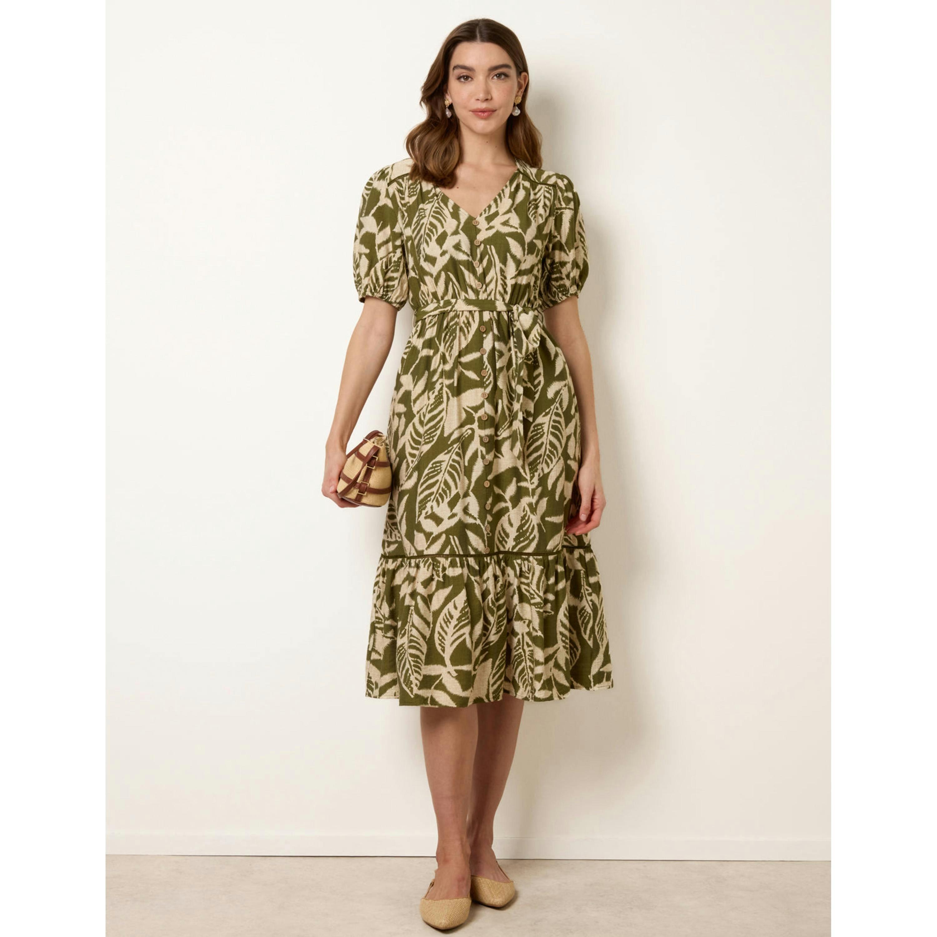 Blue Vanilla Coconut Button Belted Midi Dress   in  Khaki , view 1 of 4
