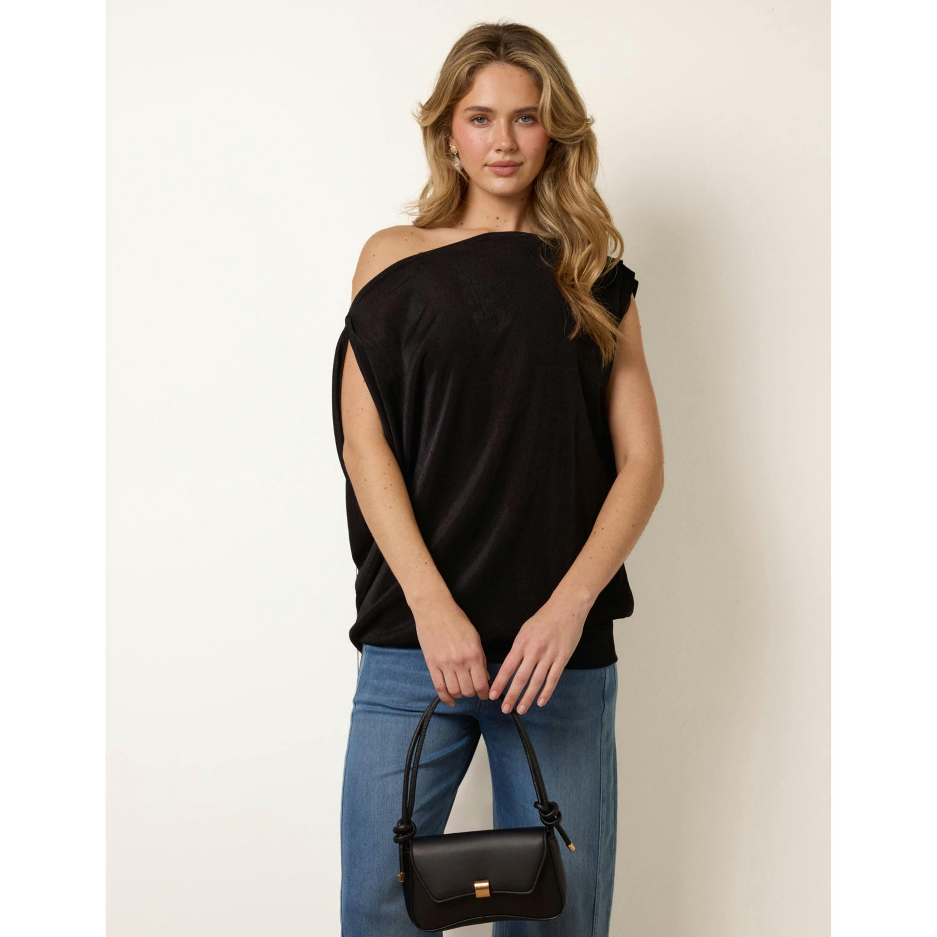 Blue Vanilla Deep Band Slinky Oversize Tunic Top   in  Black , view 1 of 4