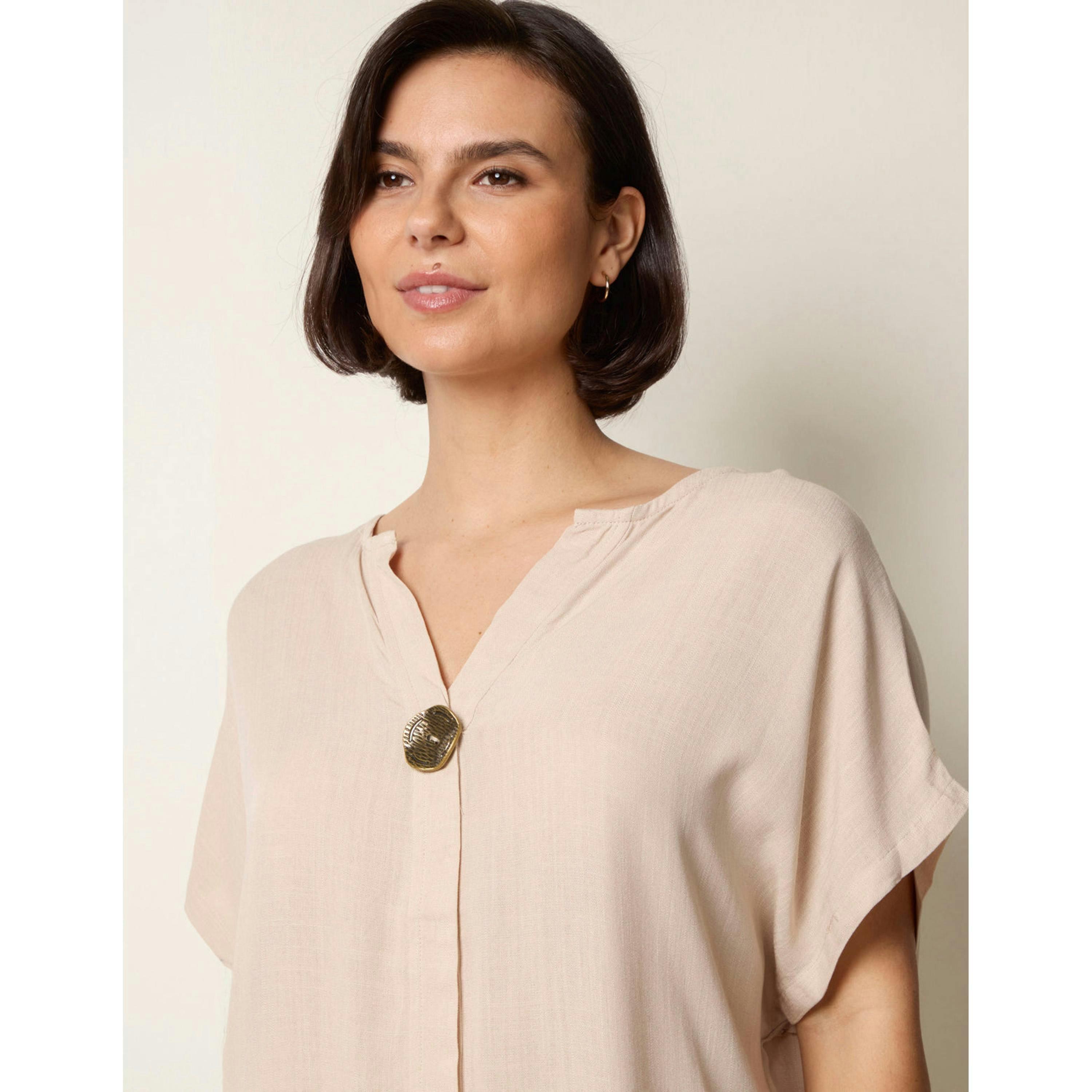 Blue Vanilla Short-Sleeve Tunic Top  in Stone , view 3 of 4