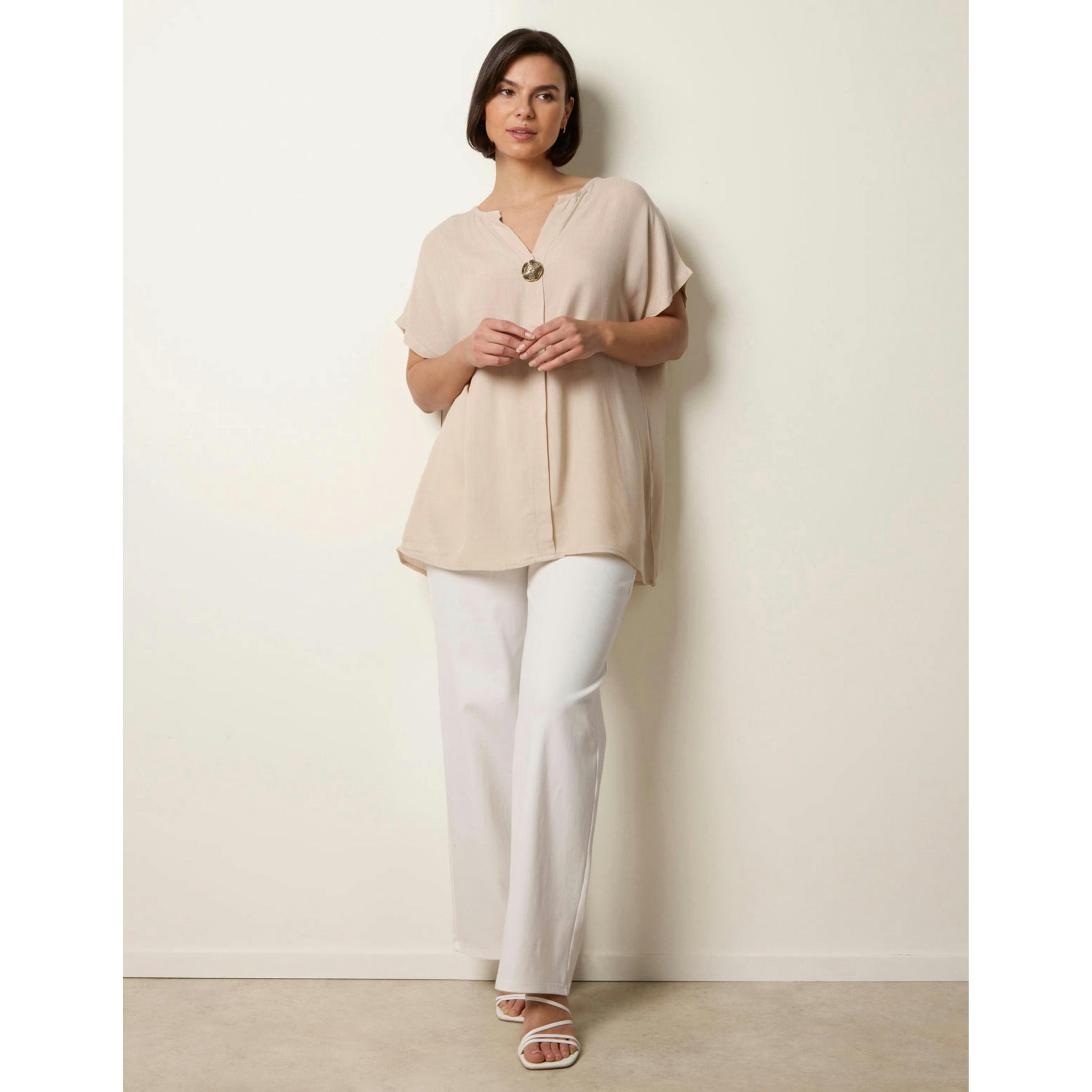 Blue Vanilla Short-Sleeve Tunic Top  in Stone , view 4 of 4