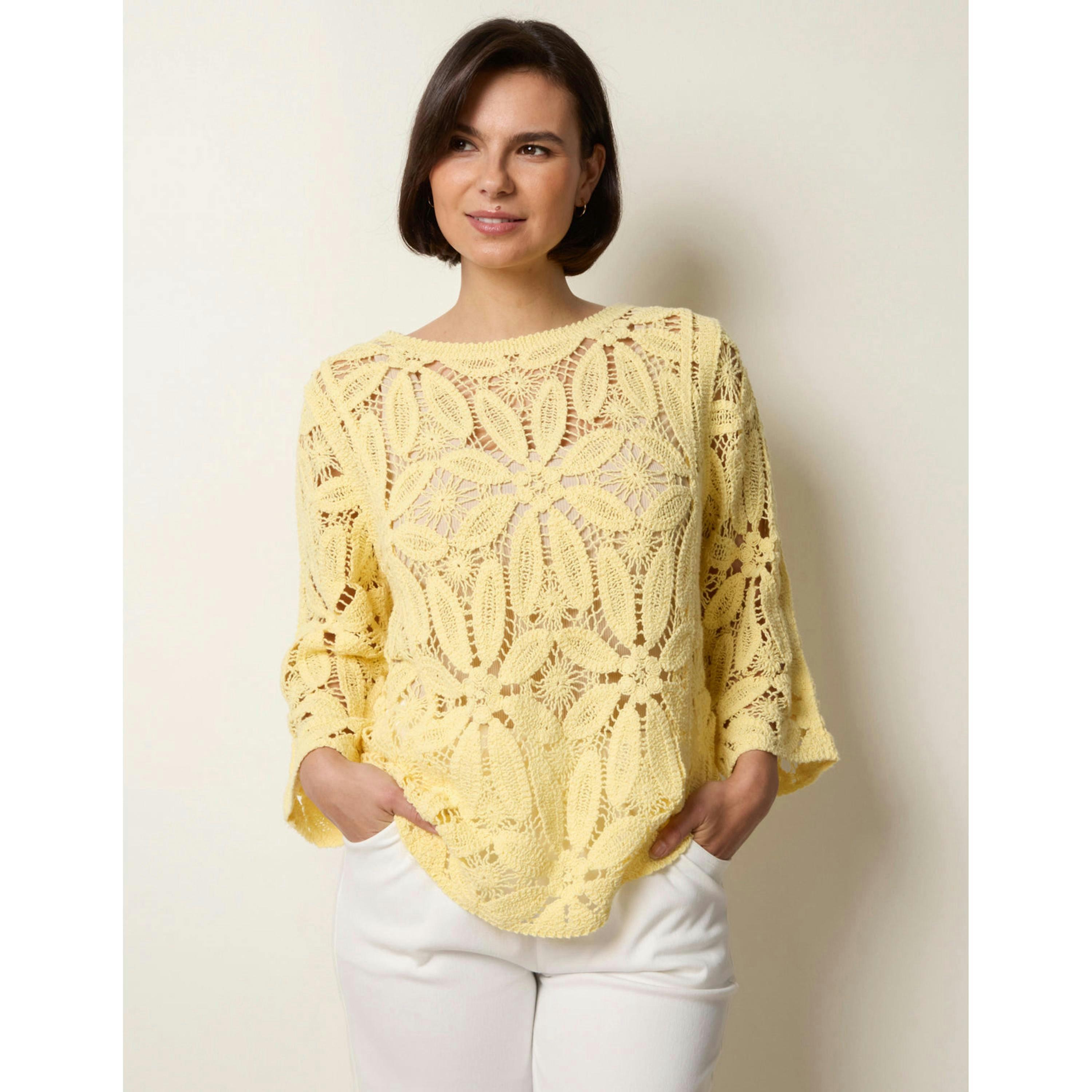 Blue Vanilla Flower Crochet Long Sleeve Top   in  Yellow , view 1 of 4