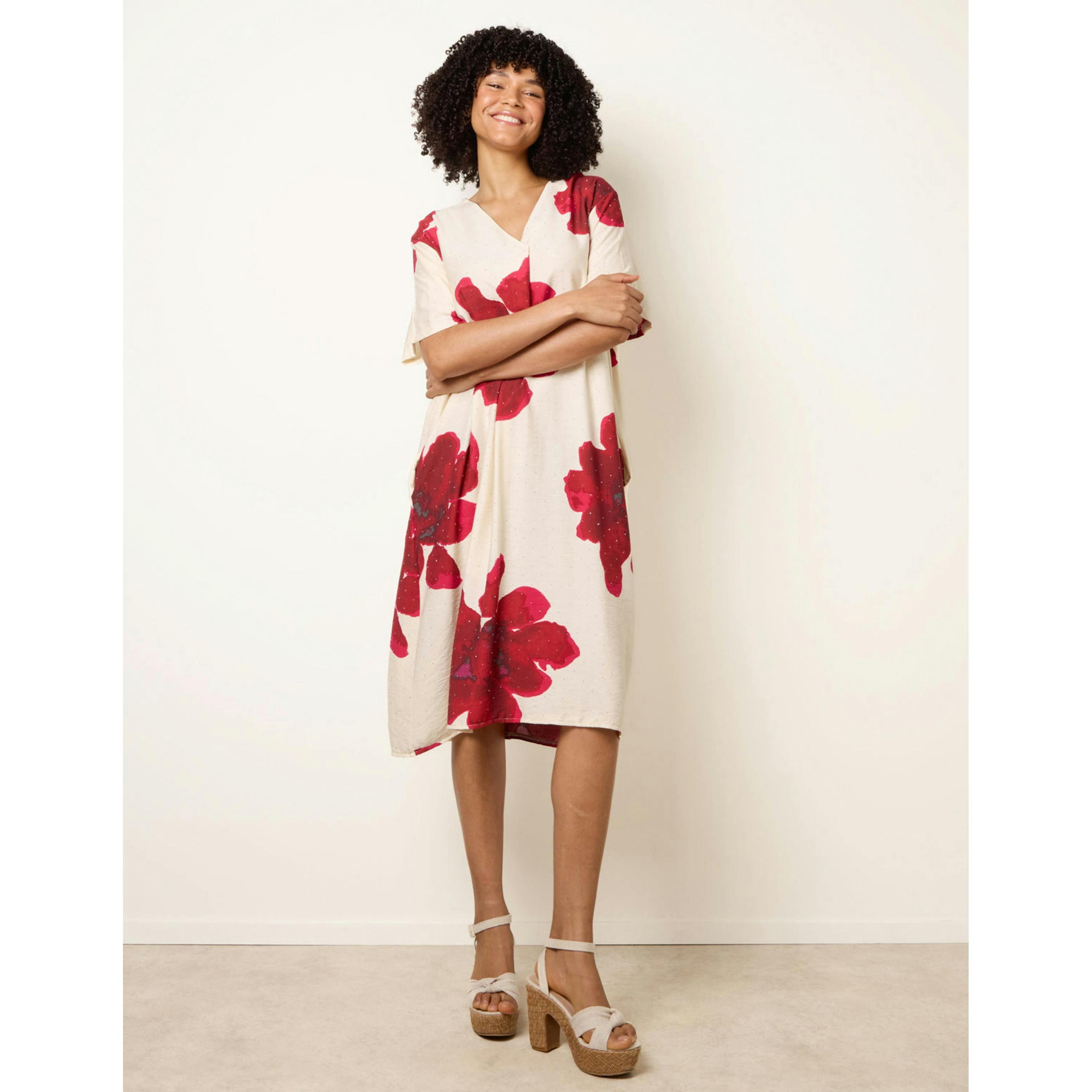 Blue Vanilla Floral Print Diamante Detailed Dress   in  Red , view 1 of 4