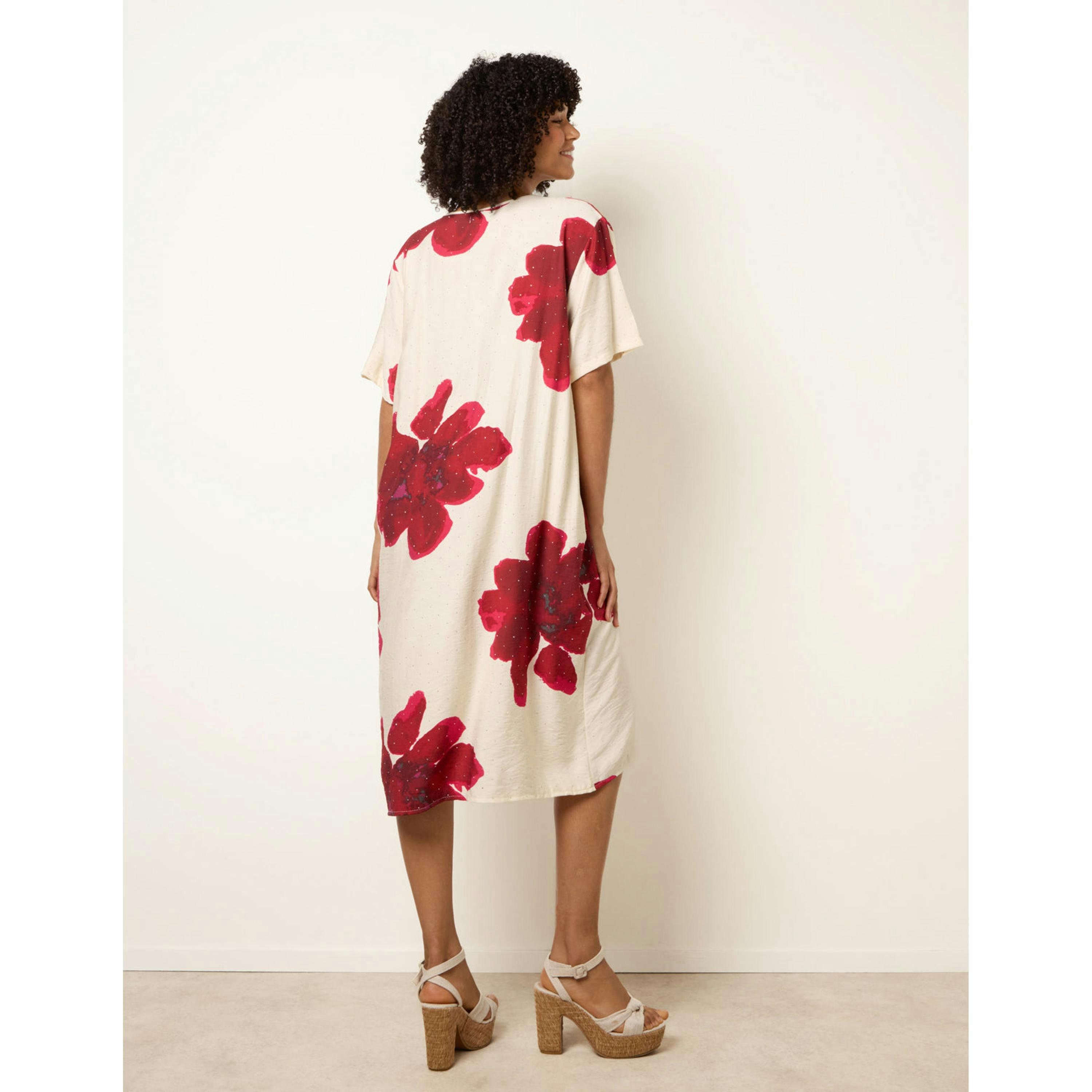 Blue Vanilla Floral Print Diamante Detailed Dress  in Red , view 2 of 4