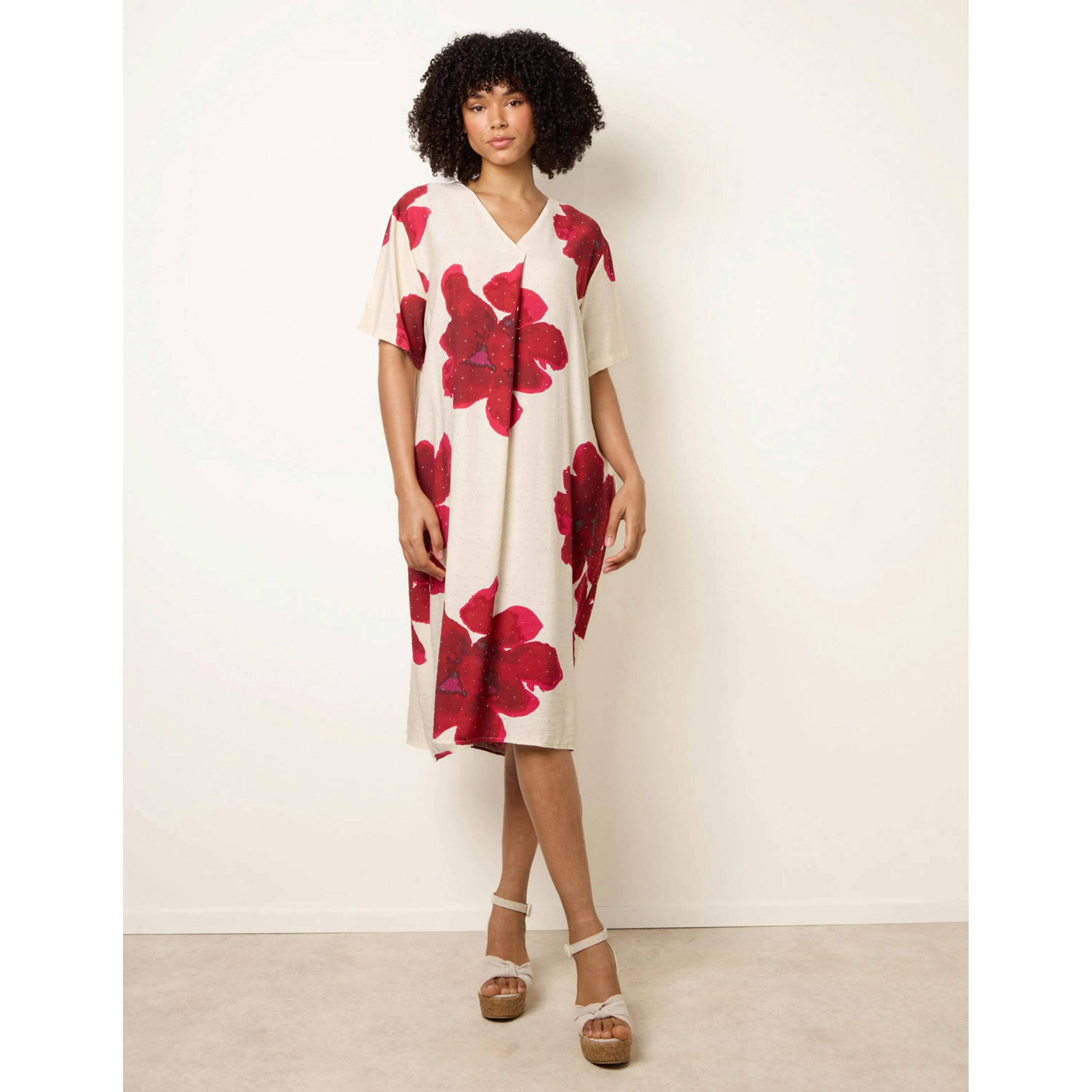 Blue Vanilla Floral Print Diamante Detailed Dress  in Red , view 4 of 4