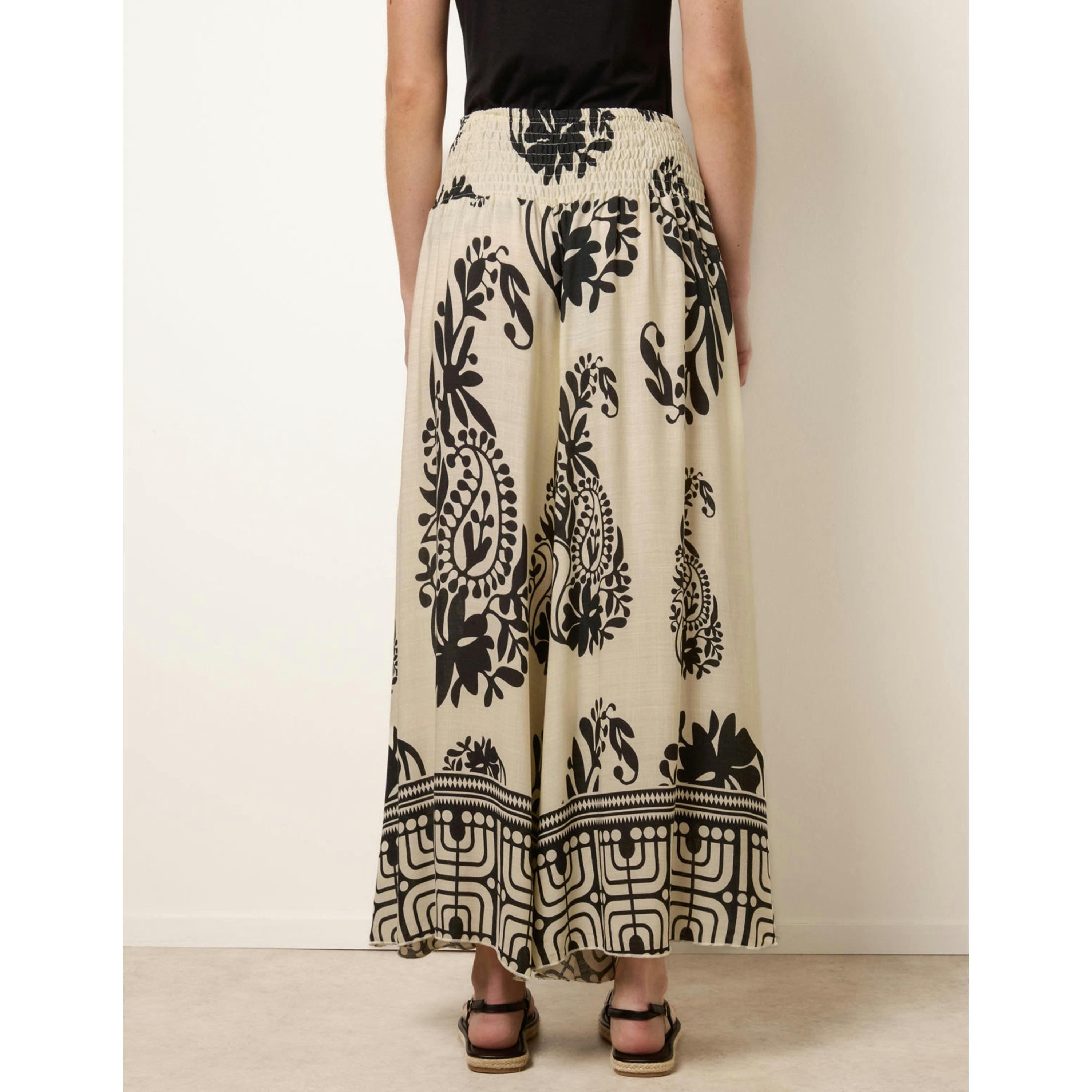 Blue Vanilla Extra Wide Leg Trousers With Paisley Floral Block Print  in Ivory , view 2 of 4