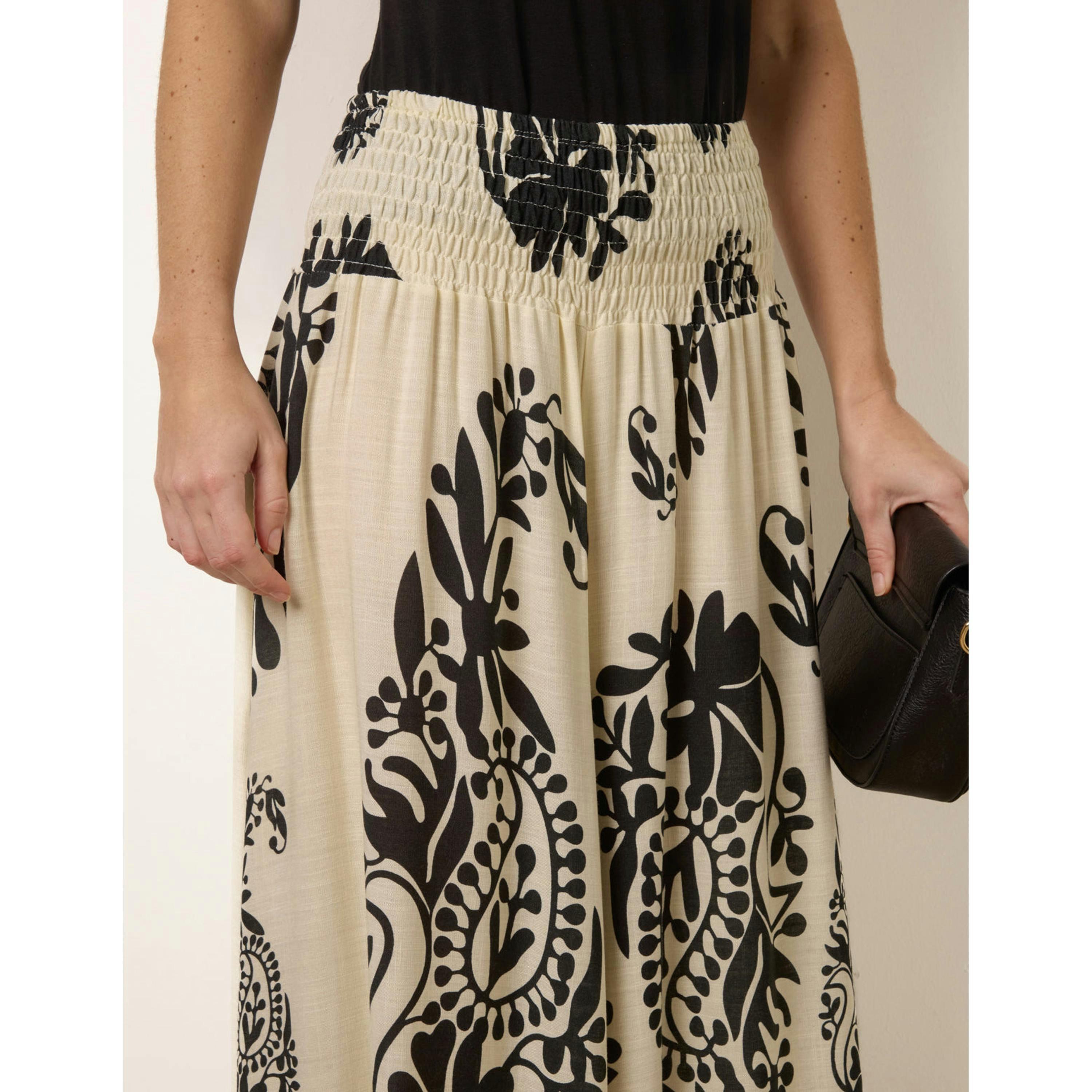 Blue Vanilla Extra Wide Leg Trousers With Paisley Floral Block Print  in Ivory , view 3 of 4