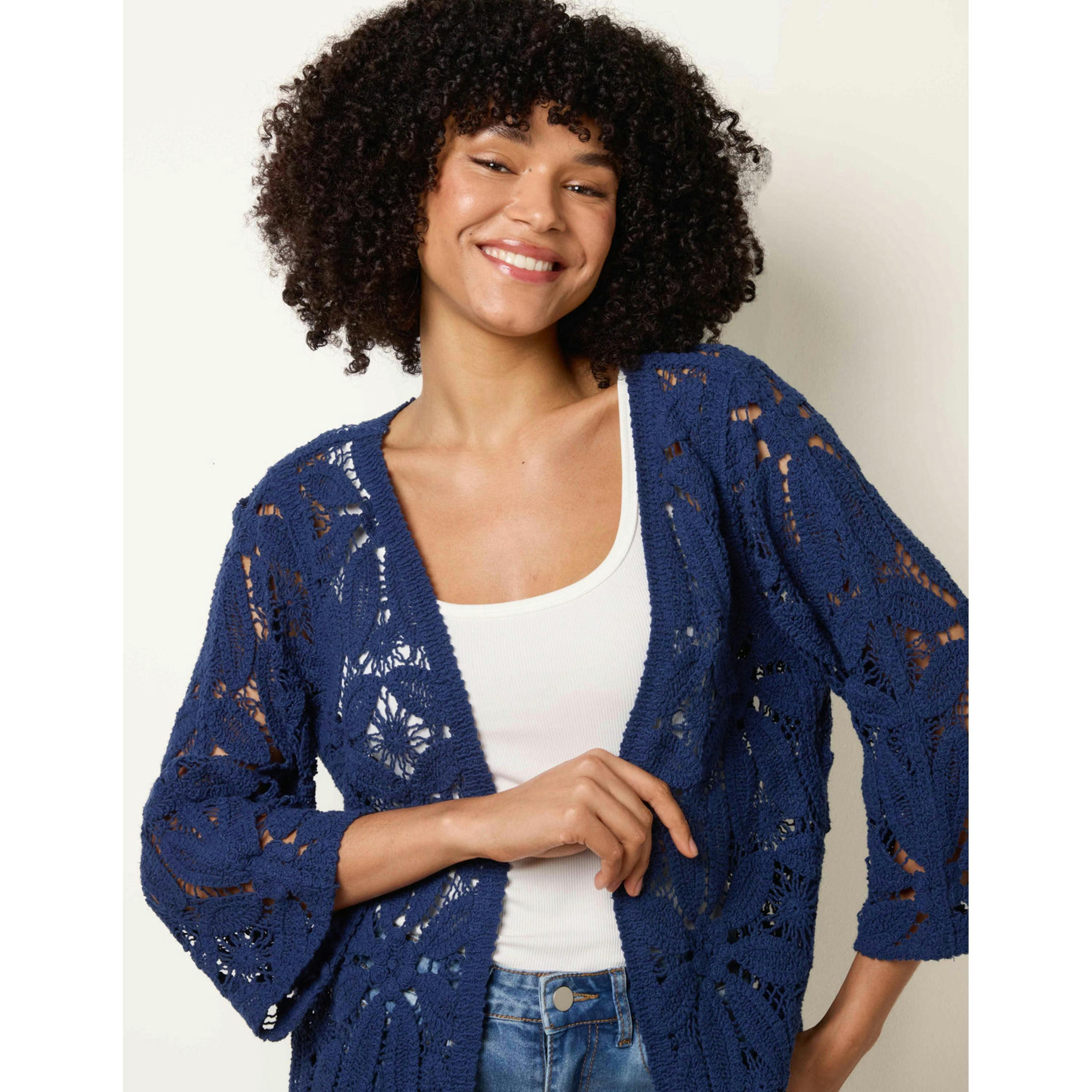 Blue Vanilla Crochet Tie Front Cardigan   in  Navy , view 1 of 4