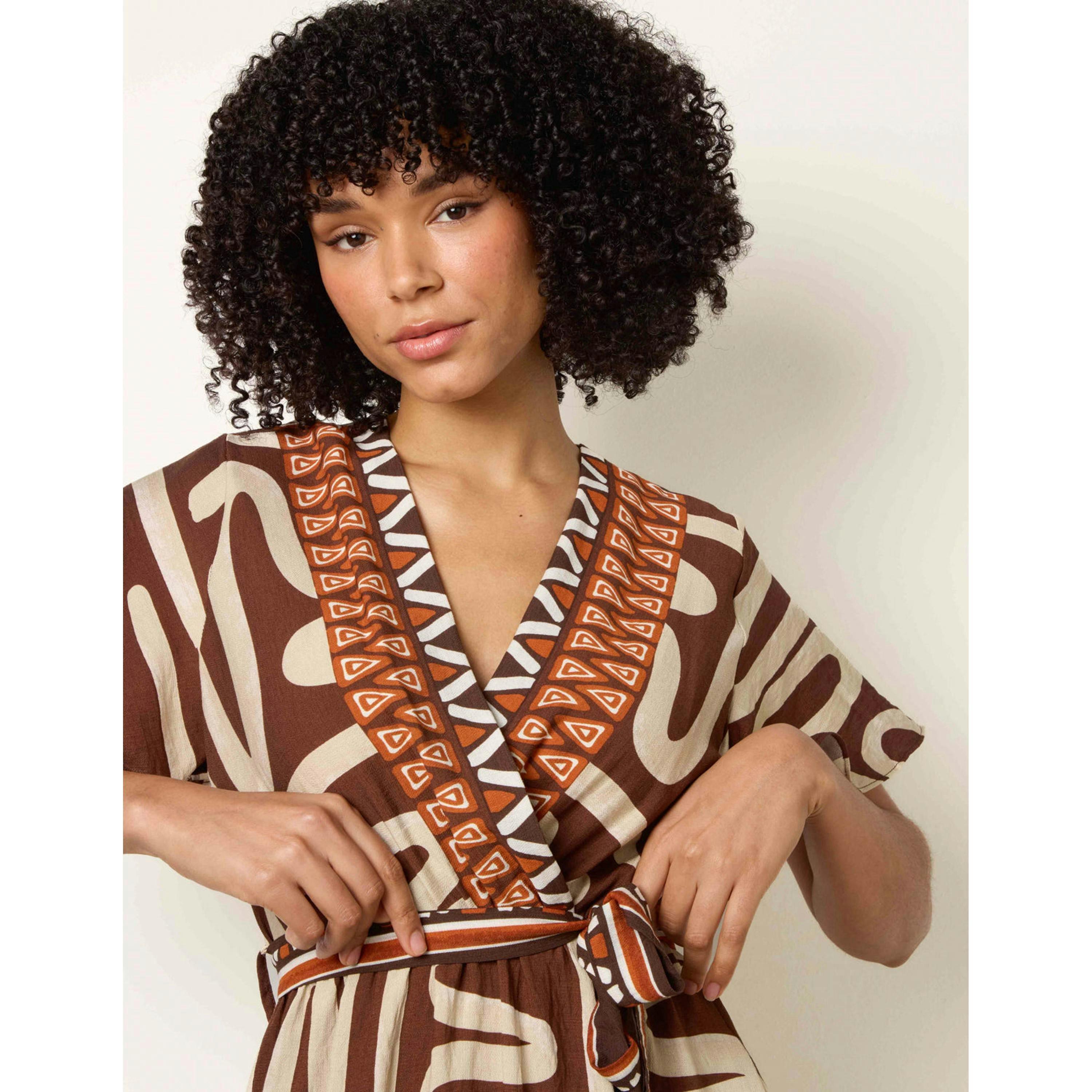 Blue Vanilla Dress With Abstract Print  in Brown , view 3 of 4
