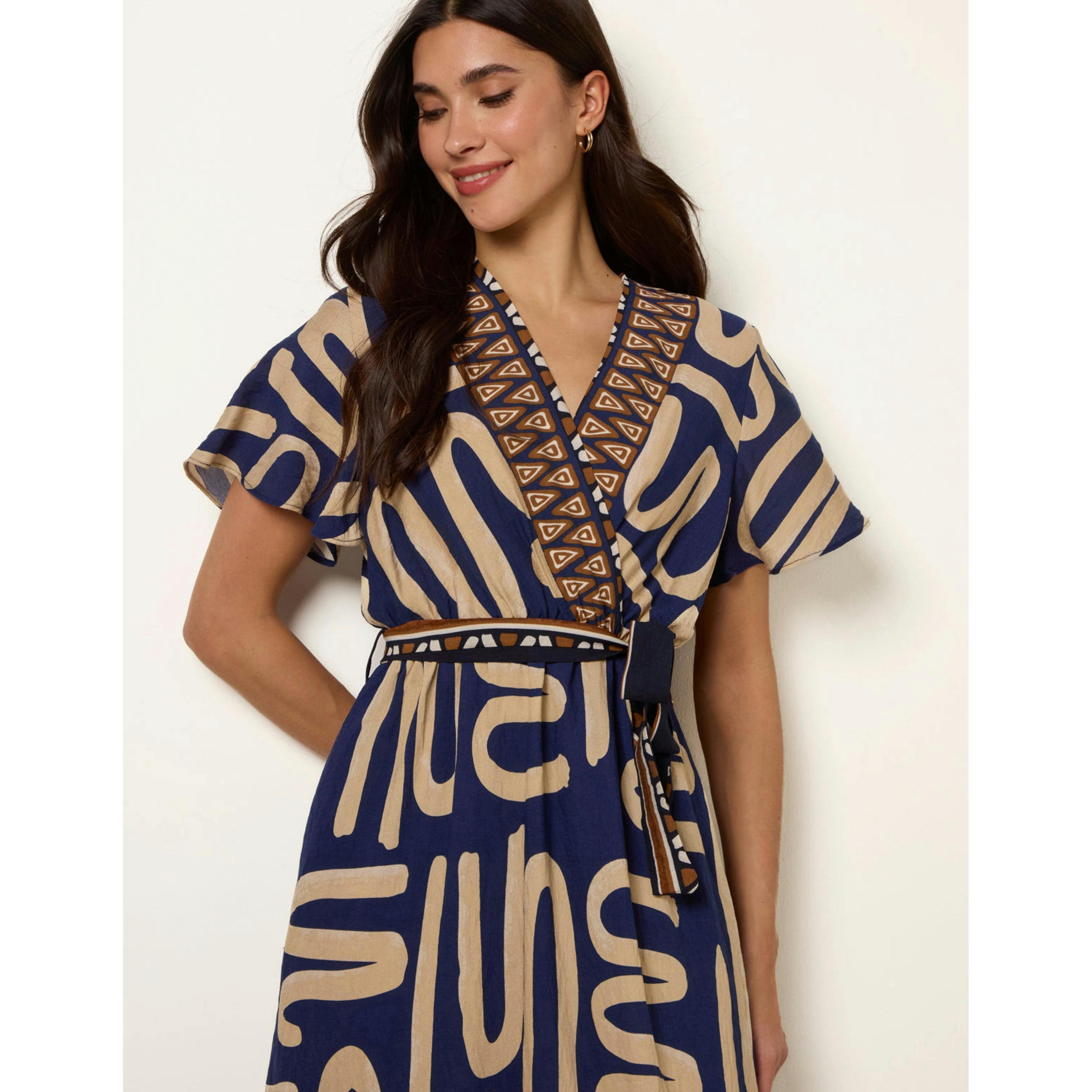 Blue Vanilla Dress With Abstract Print  in Navy , view 3 of 4