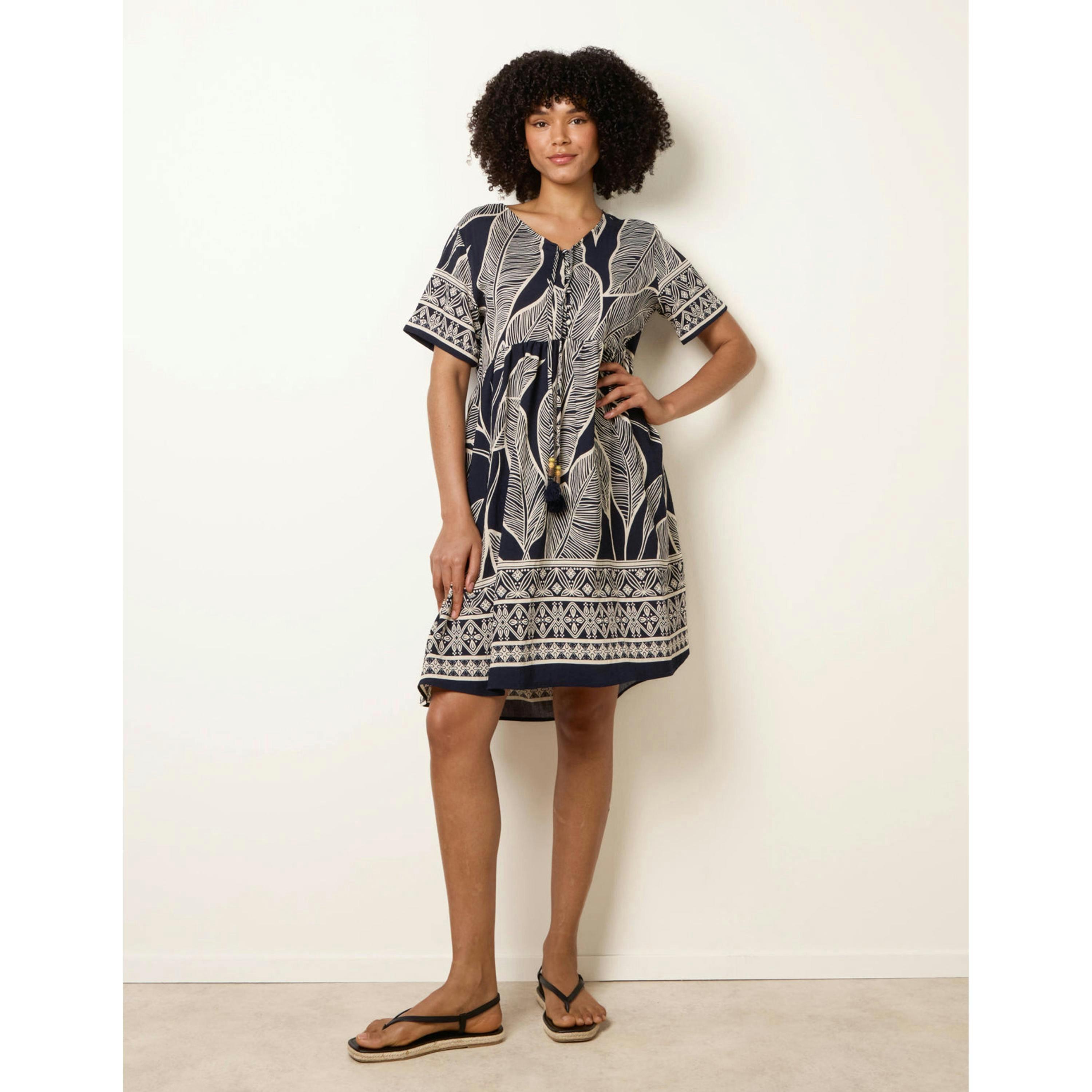 Blue Vanilla Dress With Tropical Leaf Print   in  Navy , view 1 of 4