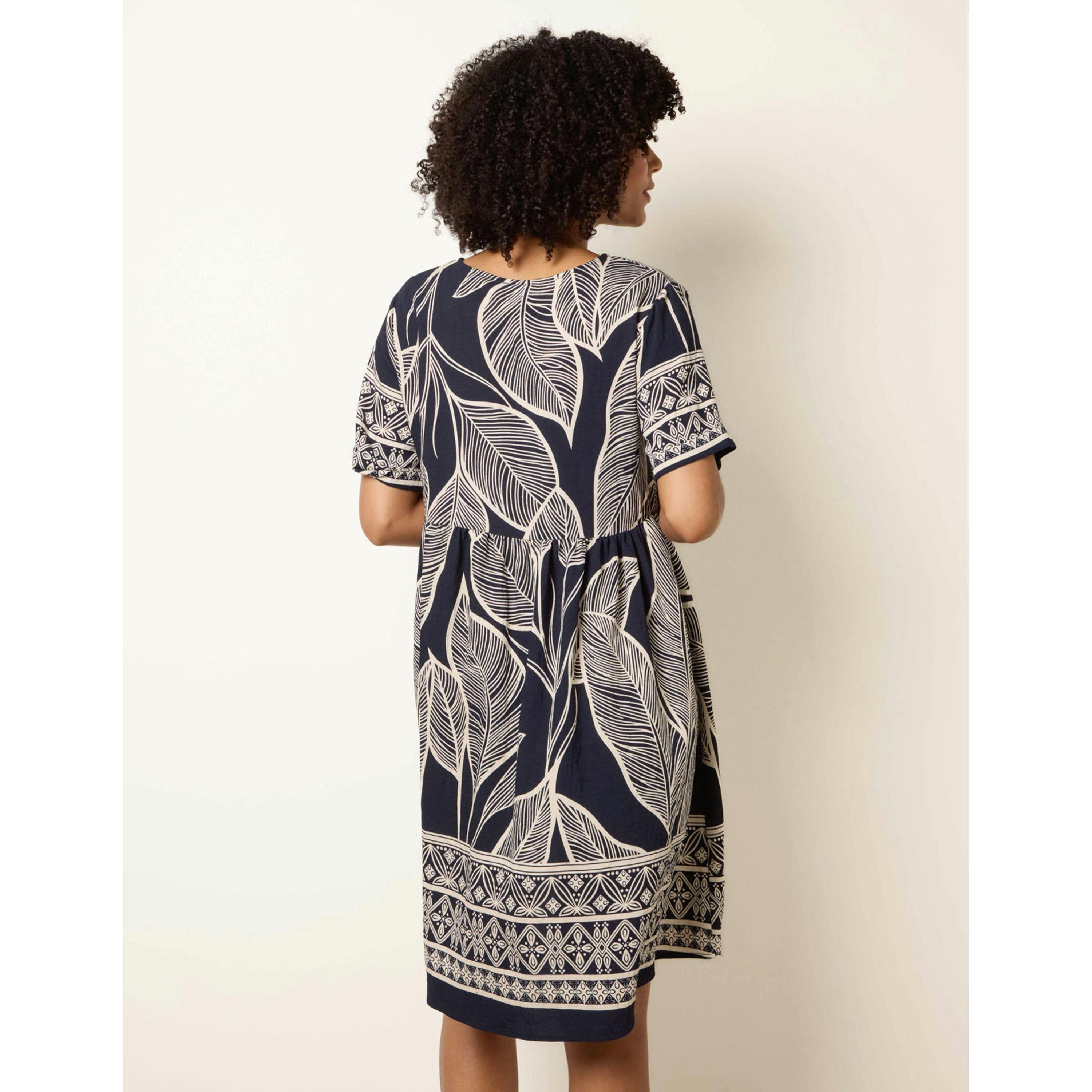 Blue Vanilla Dress With Tropical Leaf Print  in Navy , view 2 of 4